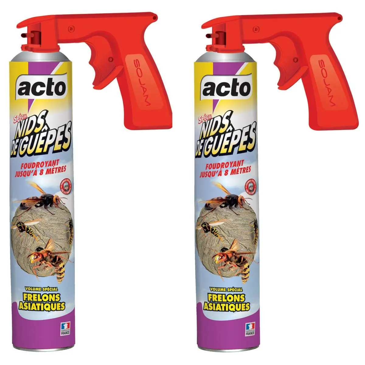 Lot de 2 Aérosol ACTO Spécial NIDS DE GUEPES – Efficacité Professionnelle – Volume spécial Frelons Asiatiques