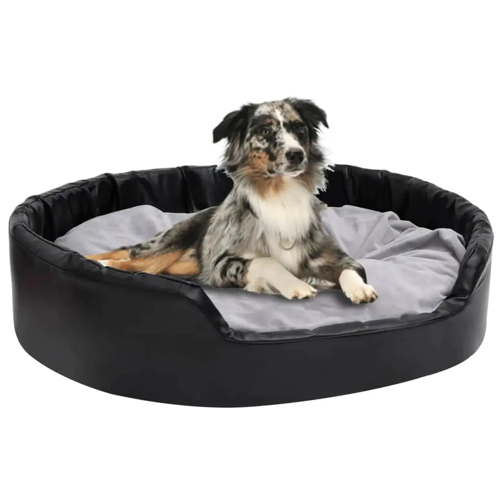 Lit chiens Noir et gris 99x89x21 cm Peluche et similicuir vidaXL 171256