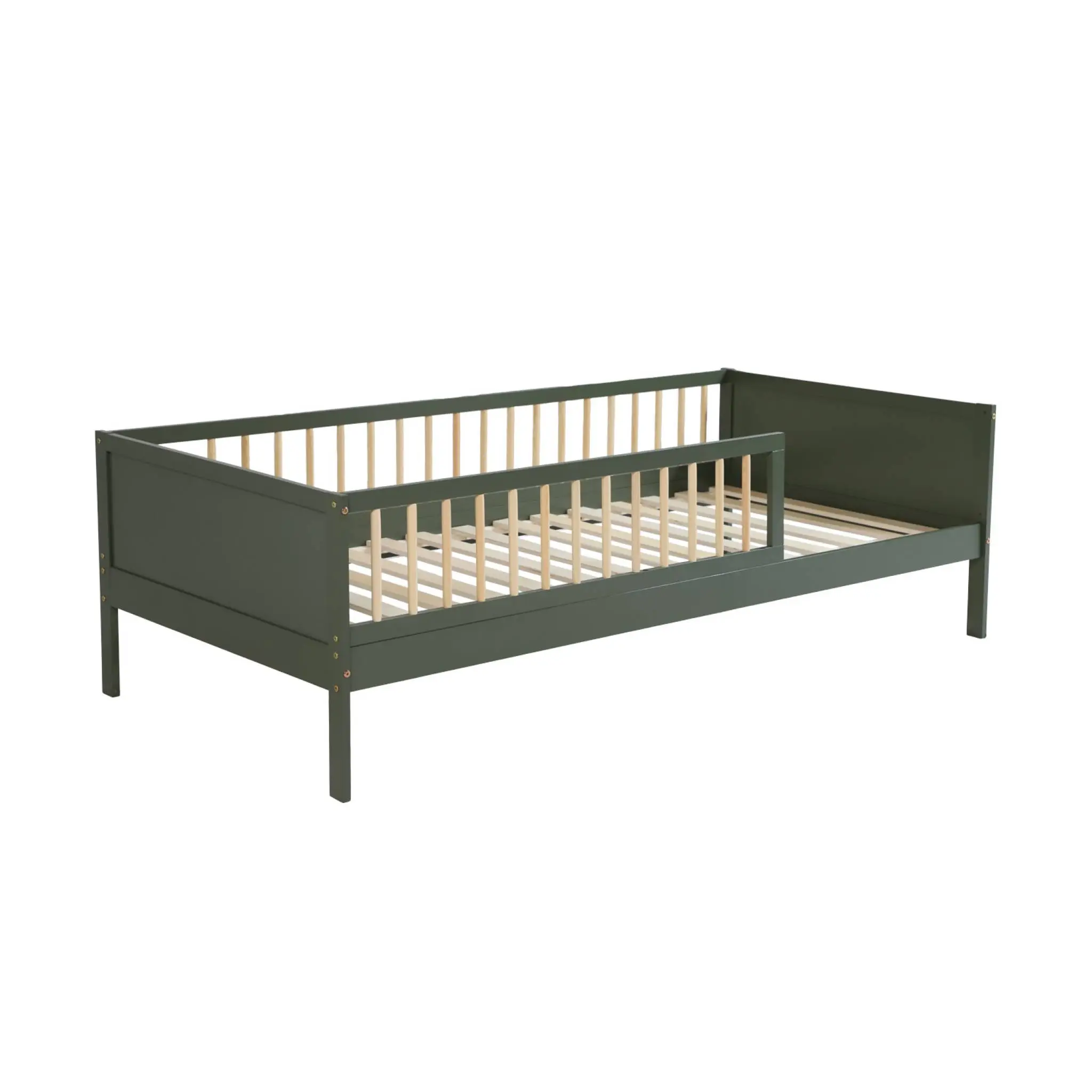 Lit enfant 90 x 190 cm pin naturel sommier à lattes inclus Vert – Elio | sweeek