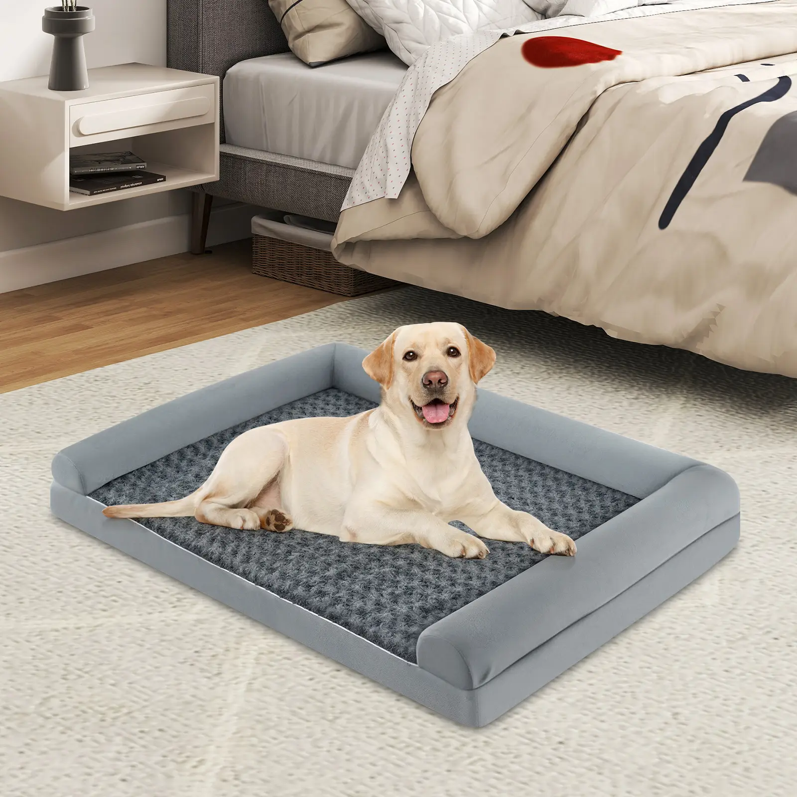 Lit Orthopédique pour Chien, Grand Panier Chien, Coussin en Mousse en Forme d’Œuf, Housse Amovible et Lavable, 122 x 89 x 18 cm (L)