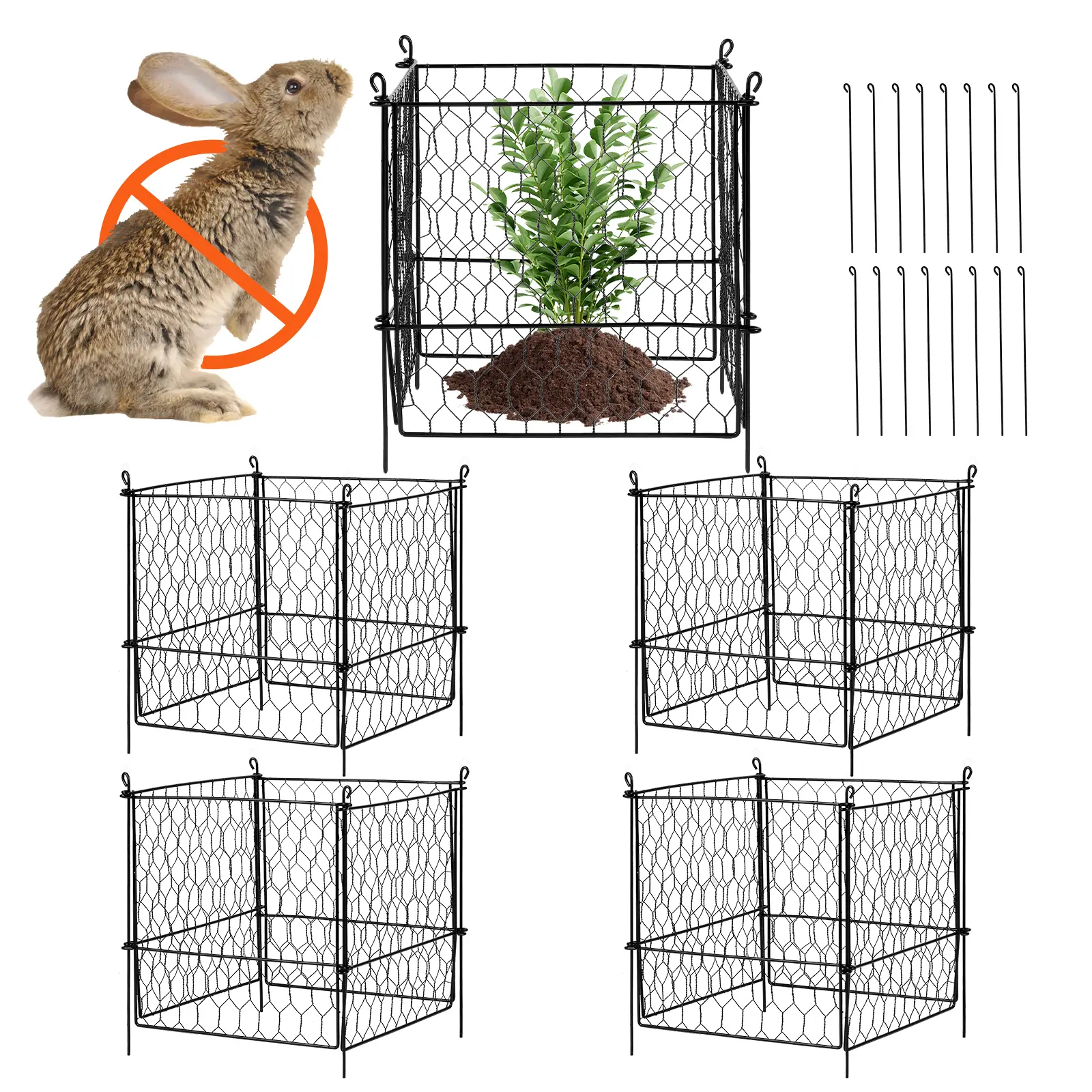 VEVOR Lot 4 protections plantes, grillage 34x34cm, maille métallique, lapins.