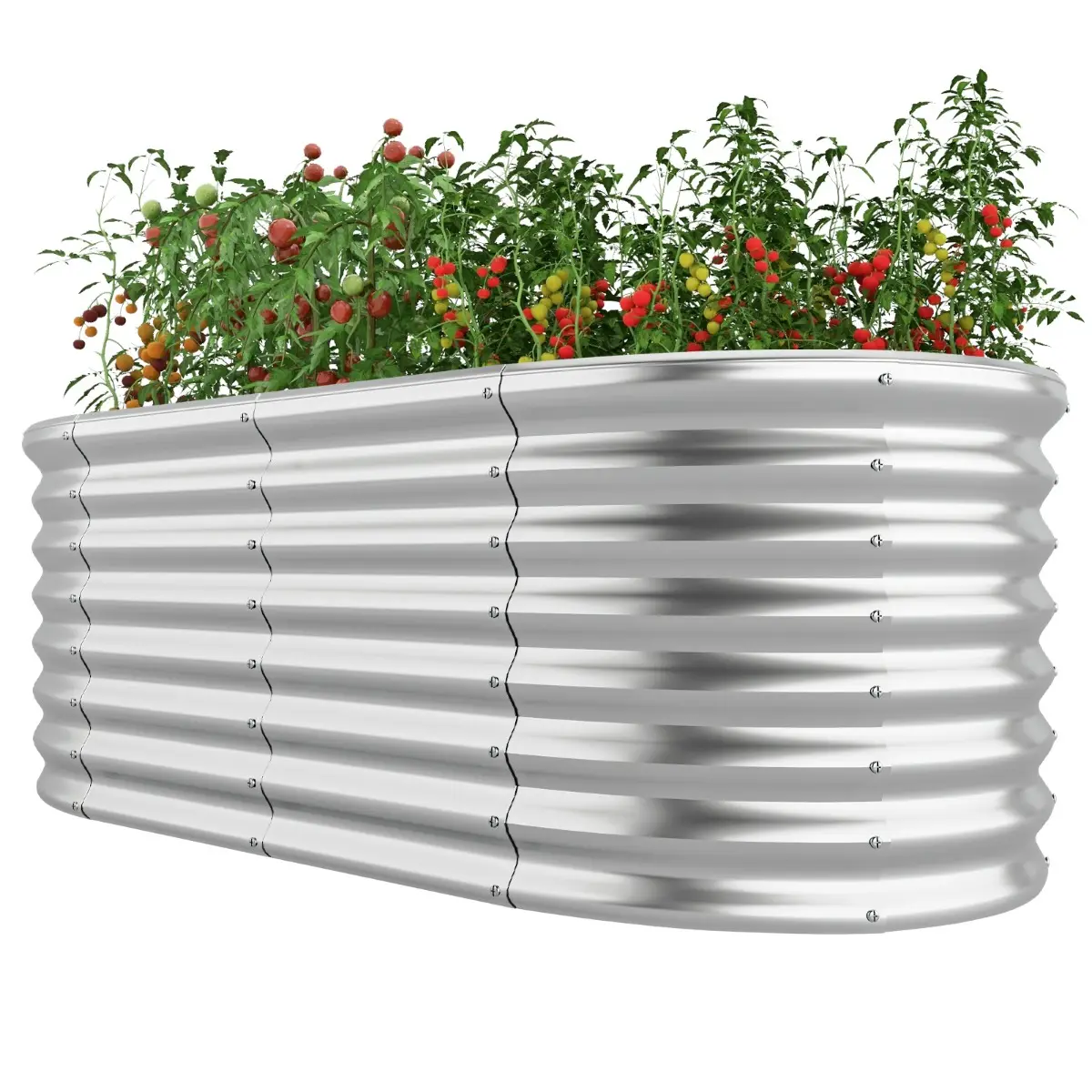 Lit de Jardin Jardinière Surélevée Ovale en Métal avec Bords Arrondis Sécurisés 165x80x60cm Argent
