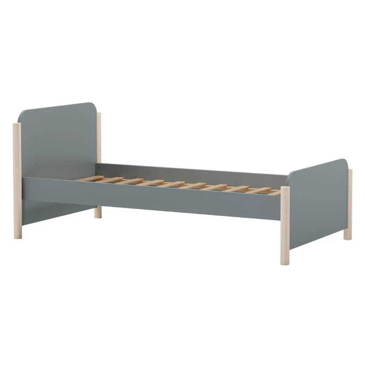 Lit 90×190 en MDF et pin massif laqué vert kaki pieds en pin naturel – ENORA