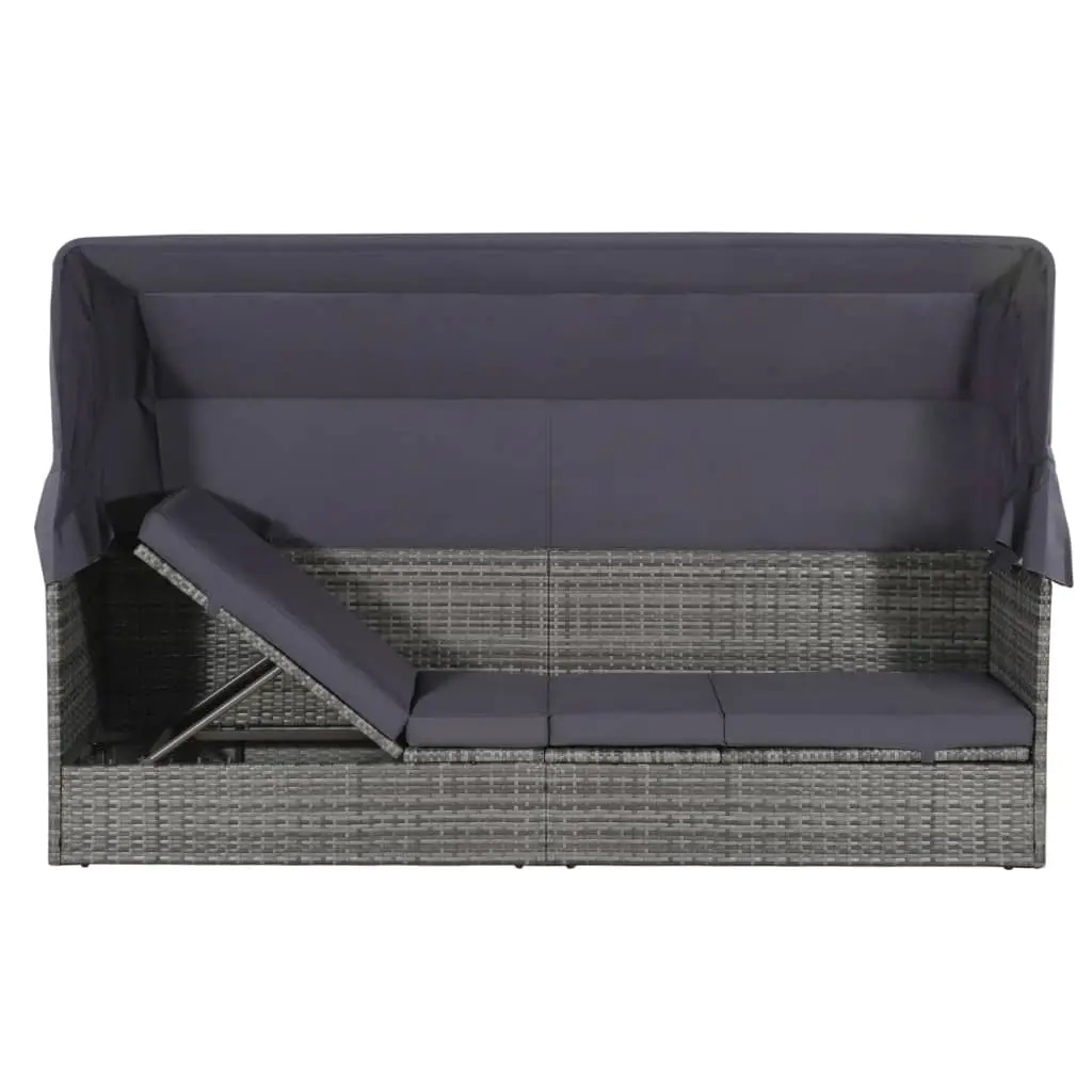 Lit de jardi | Transat | Bain de soleiln avec auvent Gris 205×62 cm Résine tressée