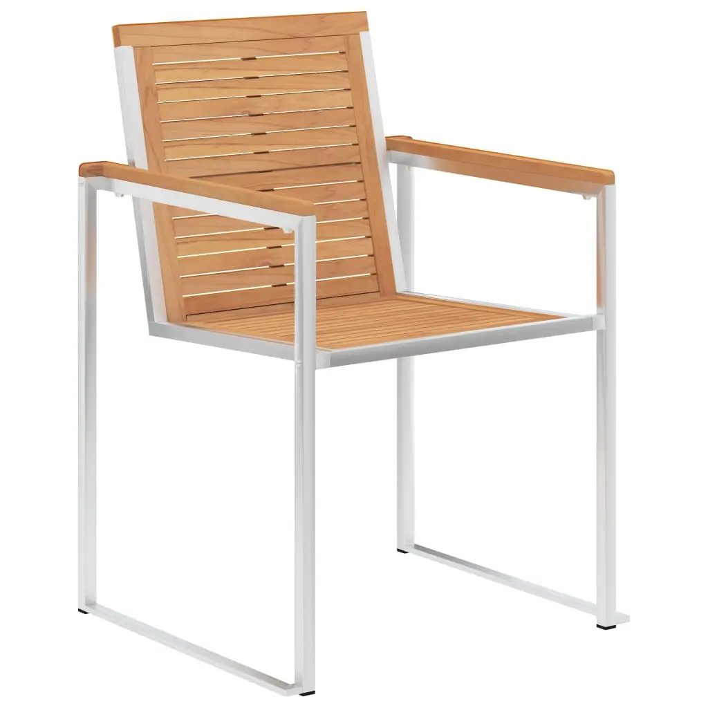 Lot de 2 Chaises de jardin | Chaise d’extérieur Bois teck solide et acier inoxydable