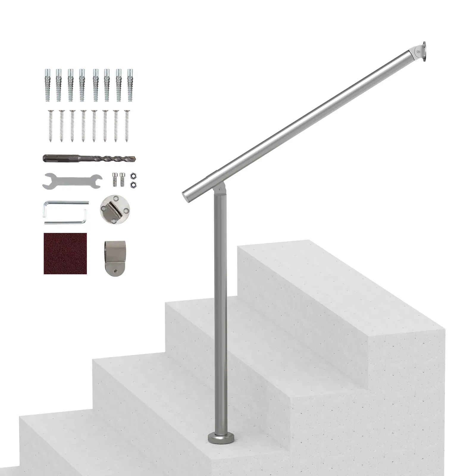VEVOR Kit garde-corps terrasse 80cm (31.5″), montage mural/sol, pour personnes âgées, porche/terrasse, argent.