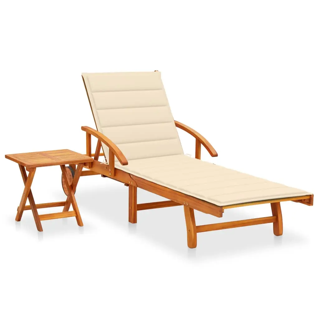 Lit de Jardin Acacia Massif Table Basse & Coussin Crème Piscine – ComfortXL Outdoor Living