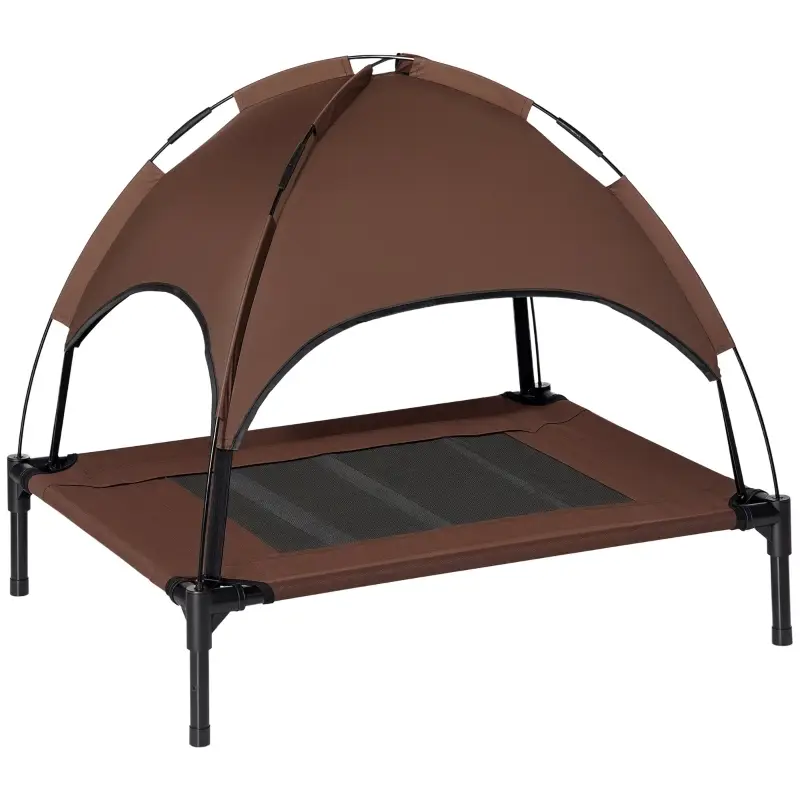 Lit de camp pour chien extérieur avec auvent 76 x 61 x 73 cm métal tissu oxford et mesh café – PANGIVO