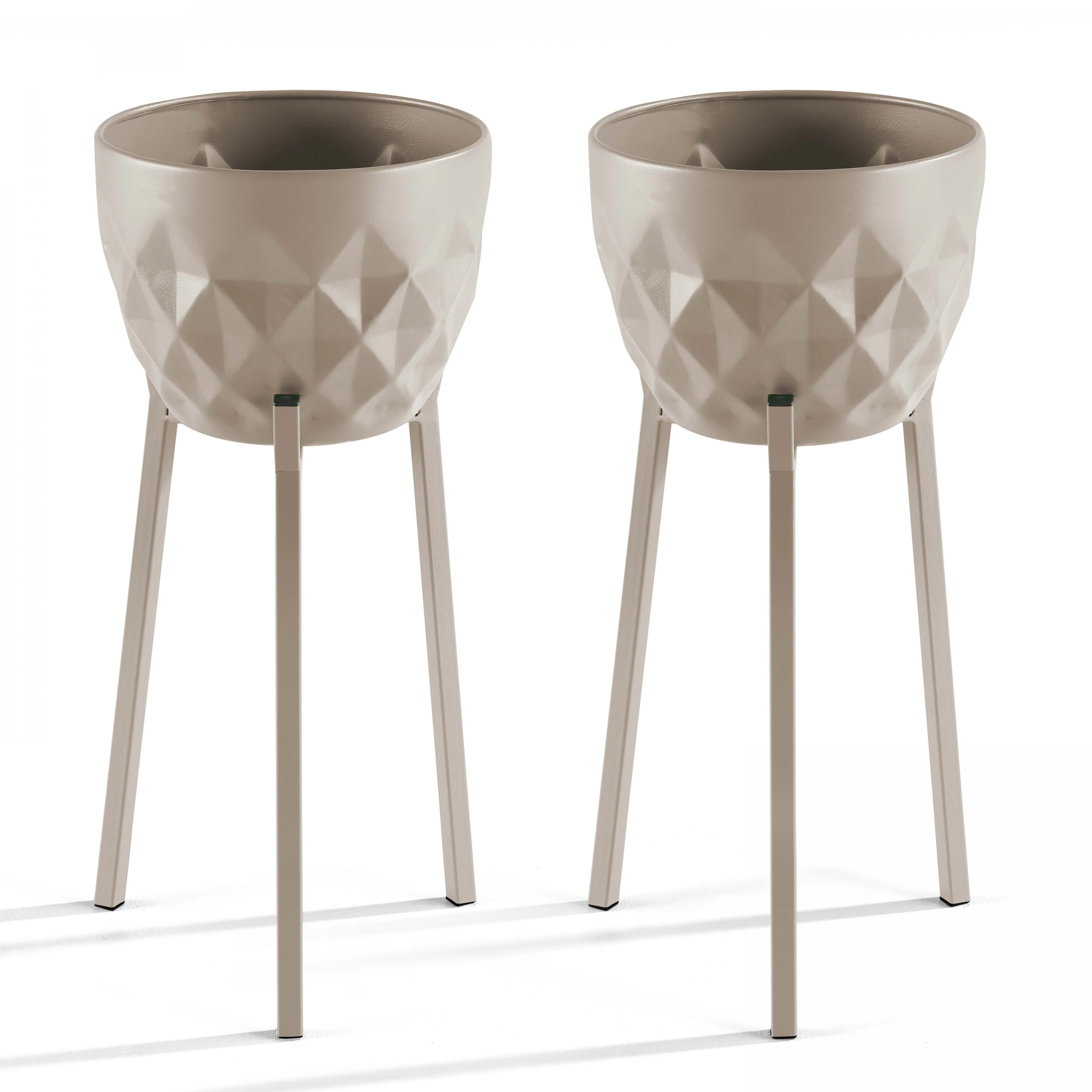 Lot de 2 caches pots en métal Taupe Palavas – Oviala