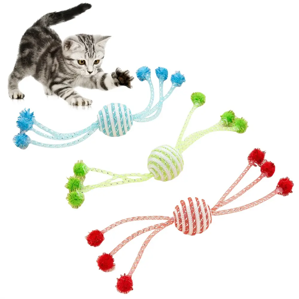 Jouet de corde en forme de balle pour chat 3 jouets