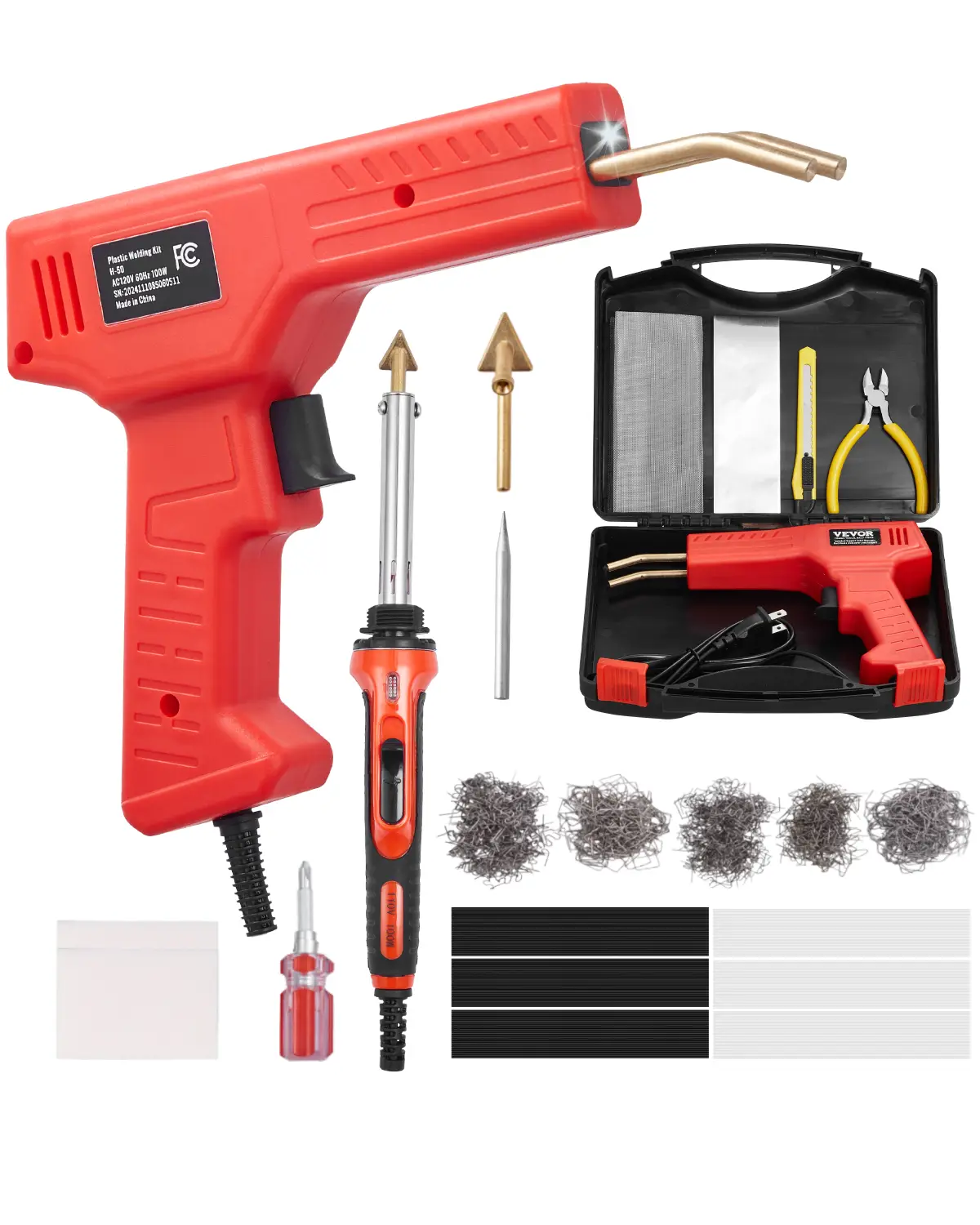 VEVOR Kit pistolet soudure plastique 100W, 60W/100W. 1000 agrafes, 60 tiges. Réparation pare-chocs, kayak.