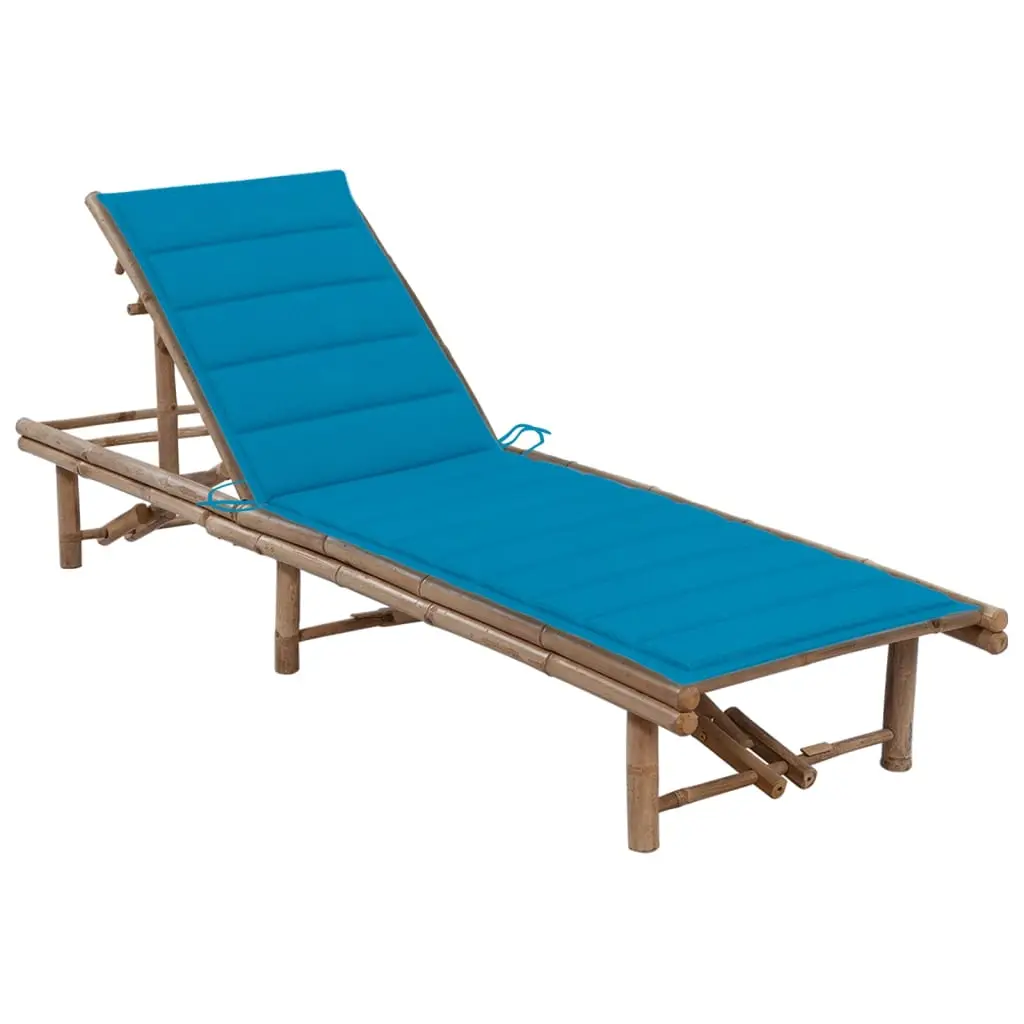 Lit de Jardin Bambou Naturel Réglable & Coussin Bleu Piscine – ComfortXL Outdoor Living