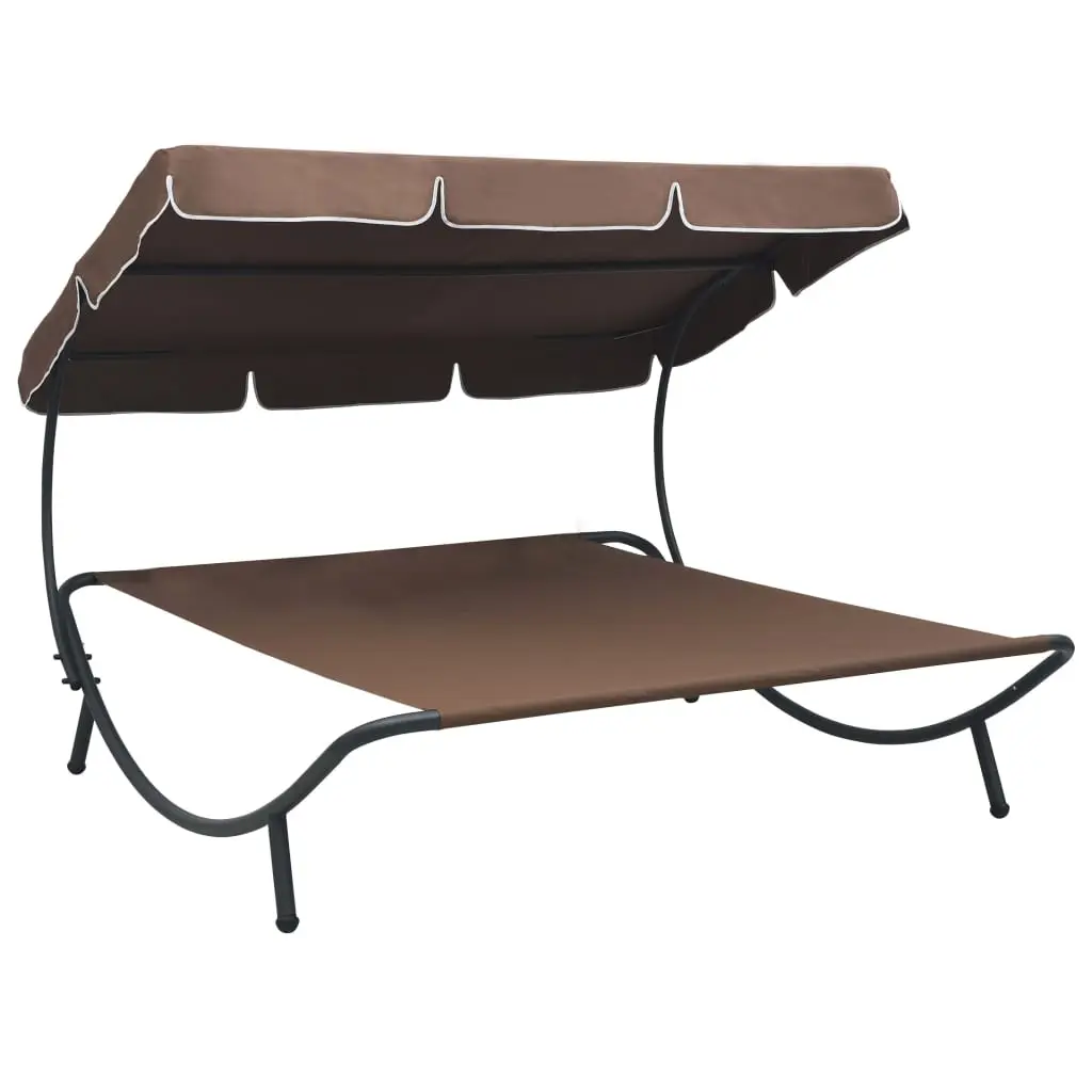 Lit de repos d’extérieur avec auvent Marron vidaXL 48072