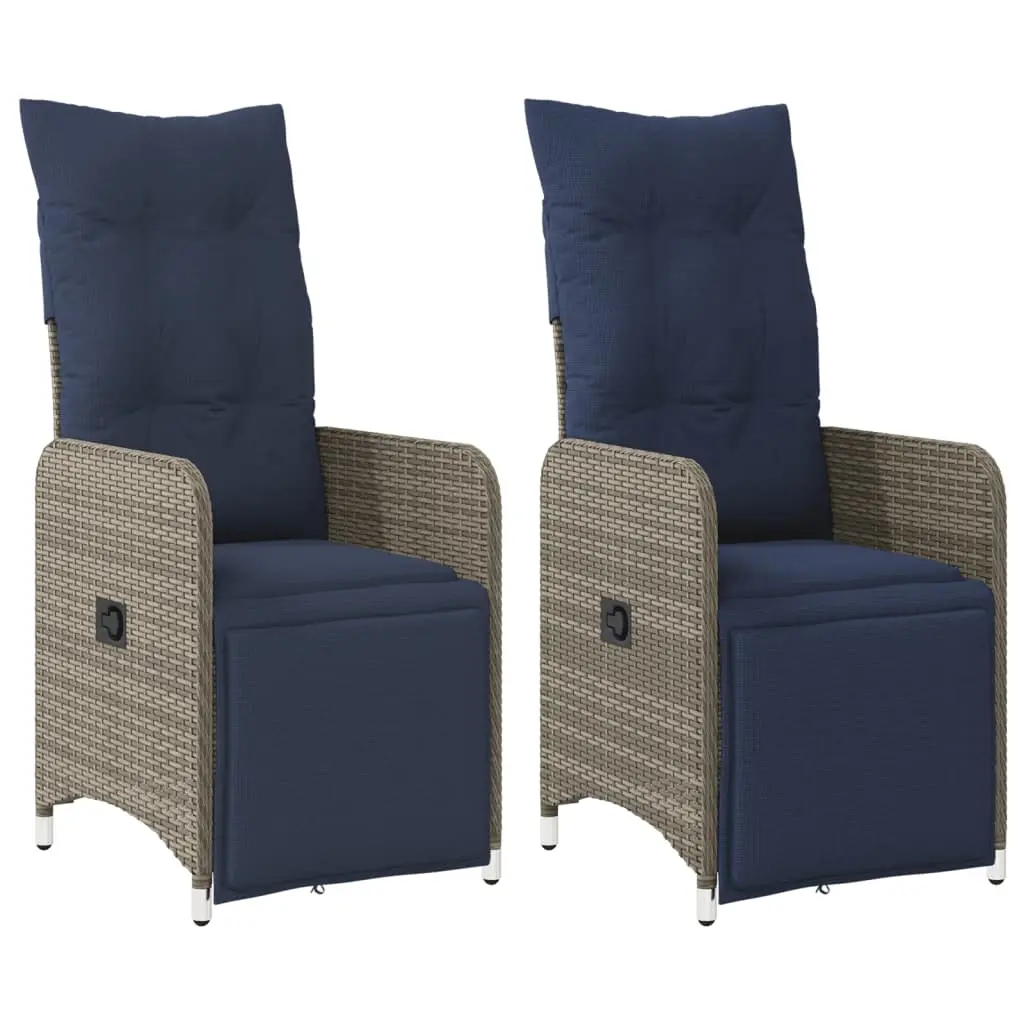 Lot de 2 Chaises de jardin | Chaise d’extérieur inclinables avec coussins en résine tressée grise
