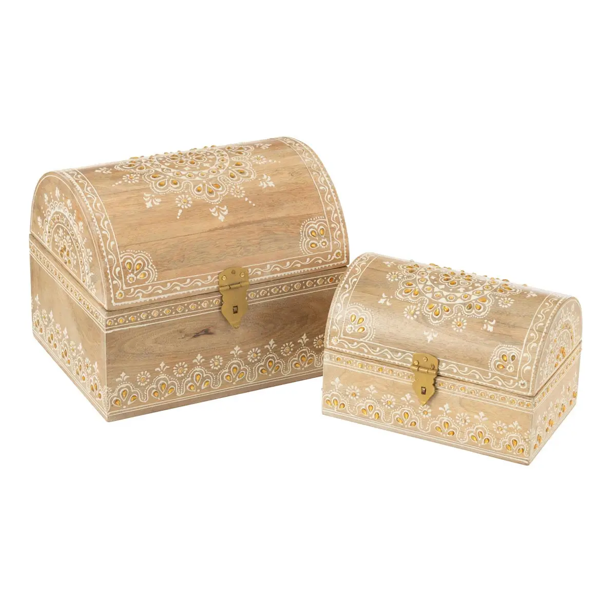 Lot de 2 Boîtes Déco en Bois «Perle du Sahara» 28cm Naturel