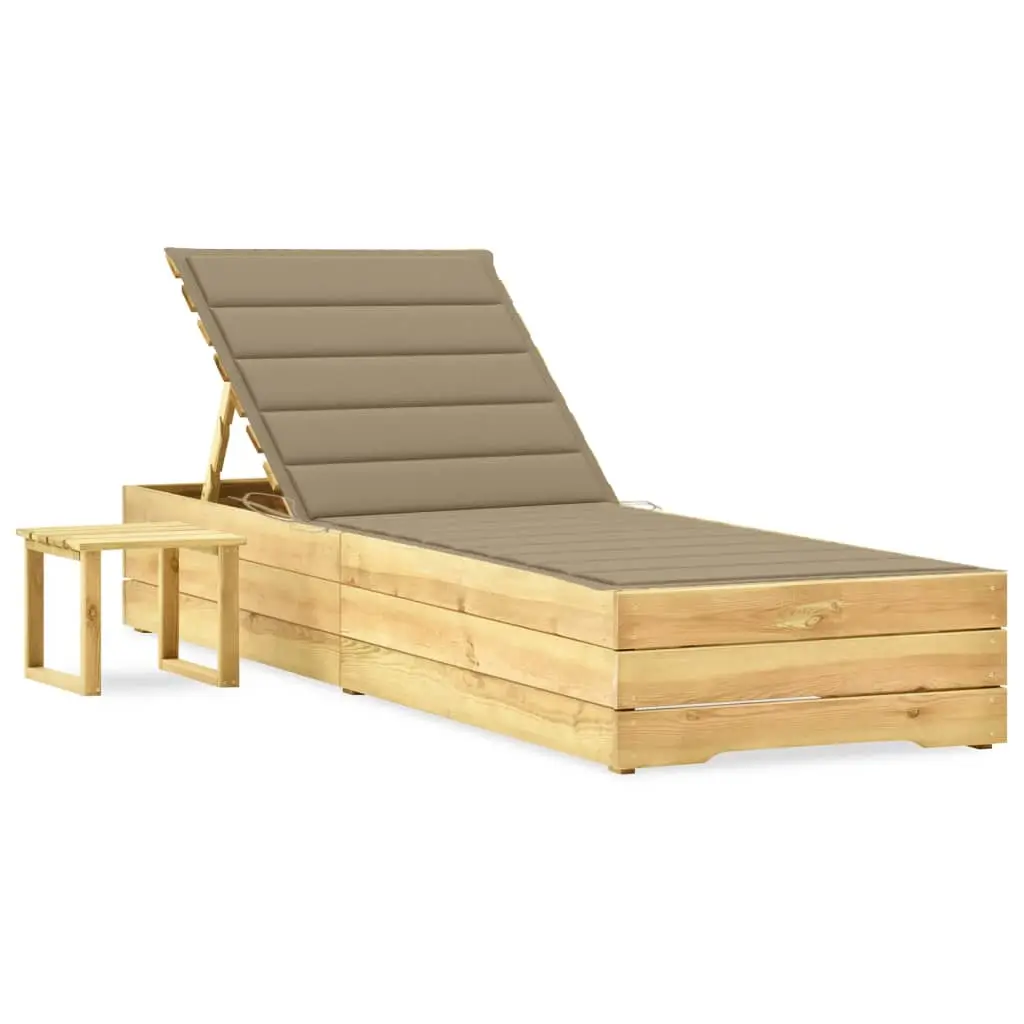Lit de Soleil Extérieur Bois avec Table Latérale Coussin Beige – ComfortXL Outdoor Living