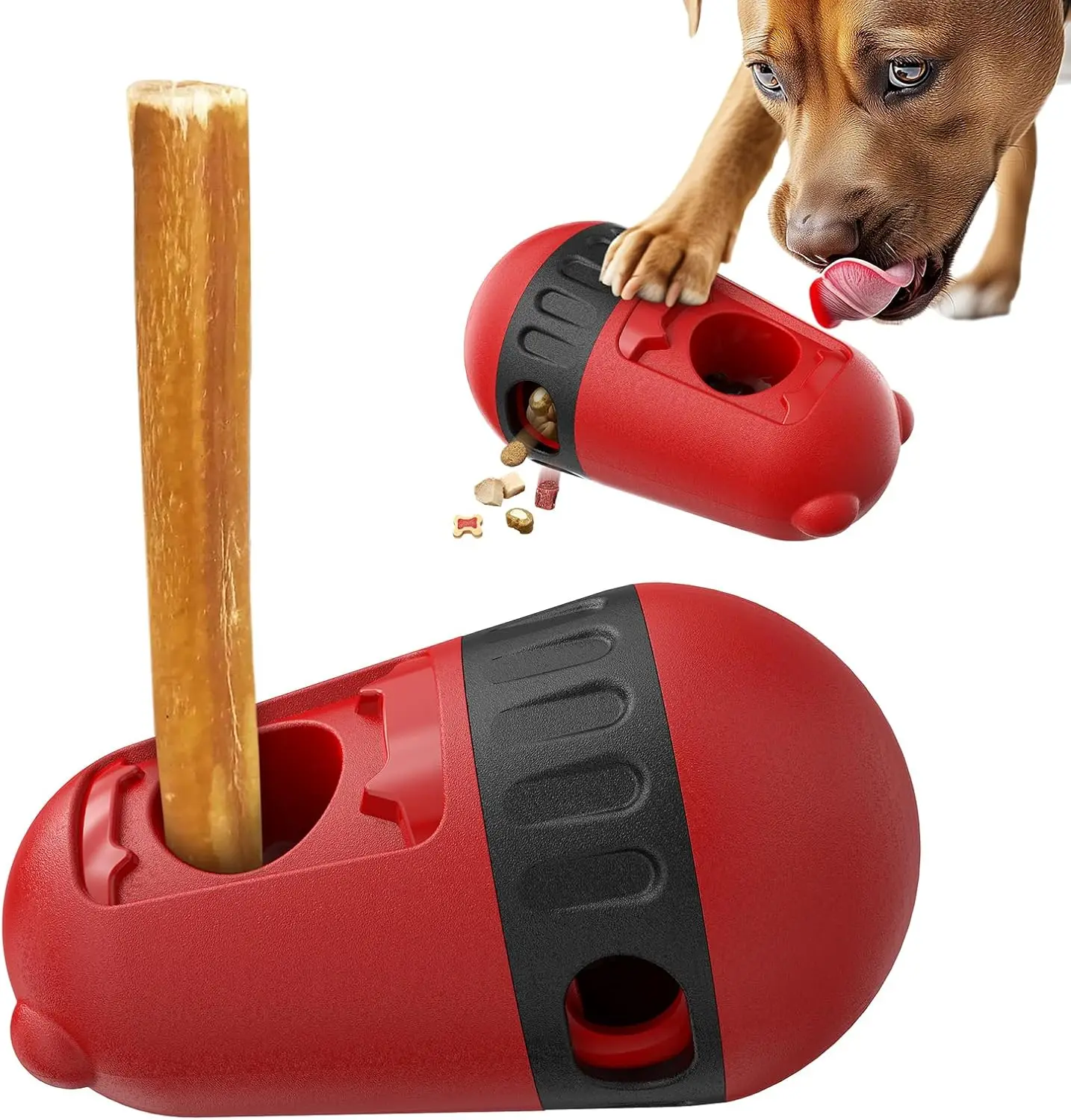 Jouet interactif 2 en 1 pour chien – Distributeur de friandises réglable + Stimulation mentale – Résistant à l’étouffement – Rouge – Living123