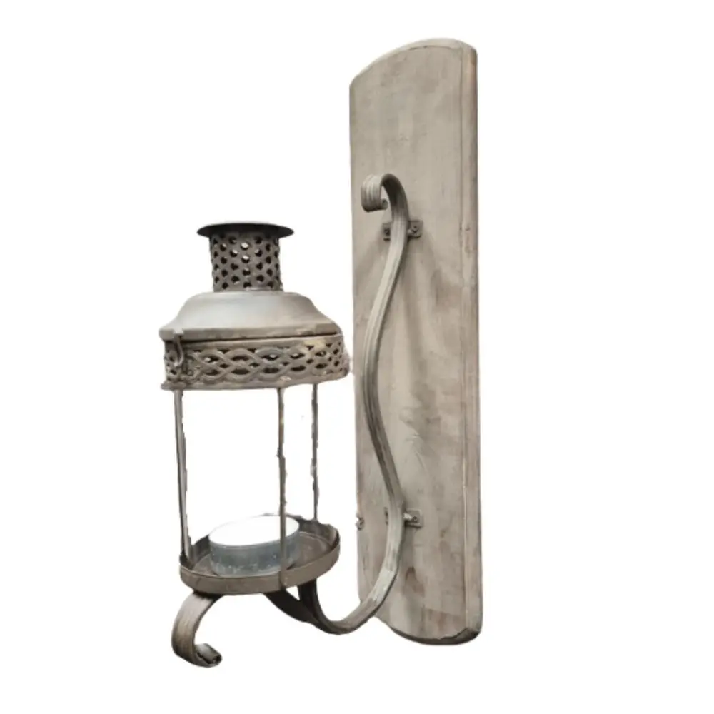 ~ Lanterne murale extérieur jardin bougie ancienne bois blanc 54cm Chemin de campagne