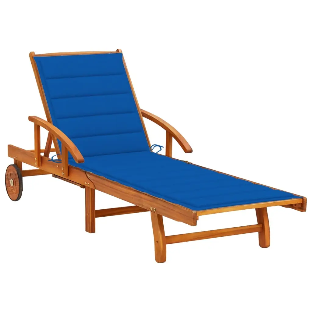 Lit de Jardin Acacia Massif Tablette & Coussin Bleu Royal Piscine – ComfortXL Outdoor Living