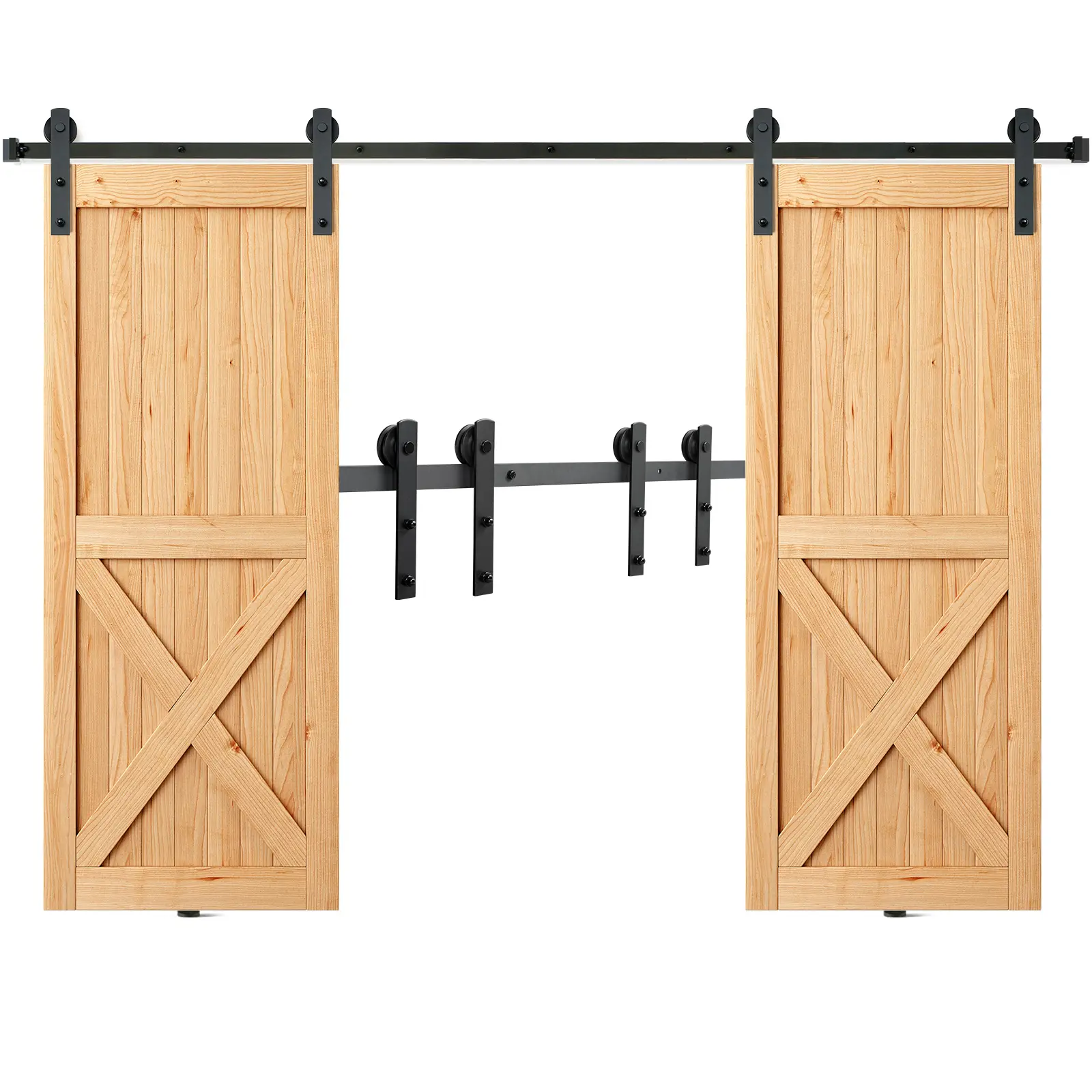 VEVOR Kit quincaillerie porte coulissante grange 244cm, pour portes 1.12-1.32m, charge 150kg, poulie silencieuse.