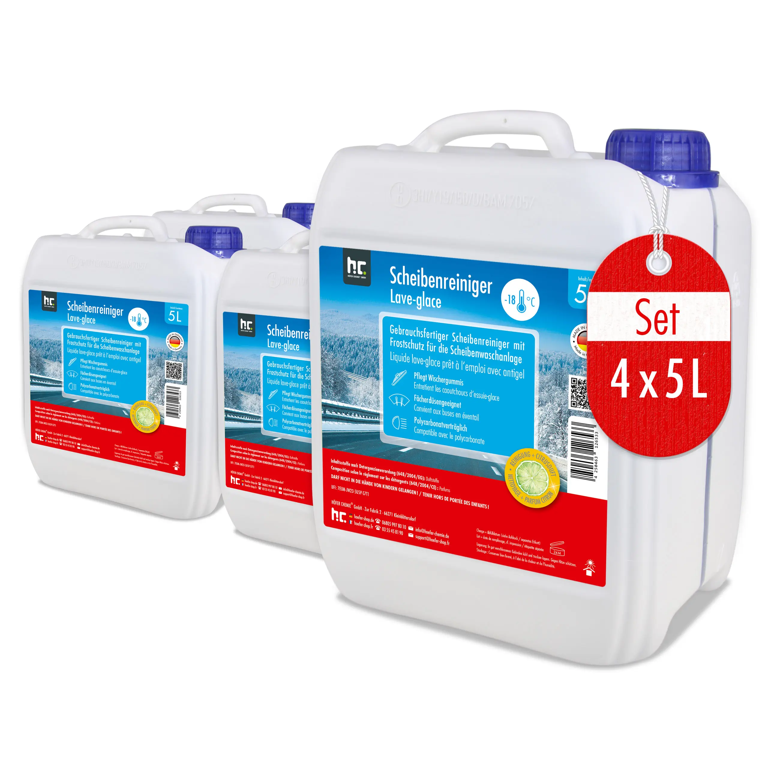Liquide lave-glace prêt à l’emploi avec antigel jusqu’à -18°C en bidon de 5 L x 4