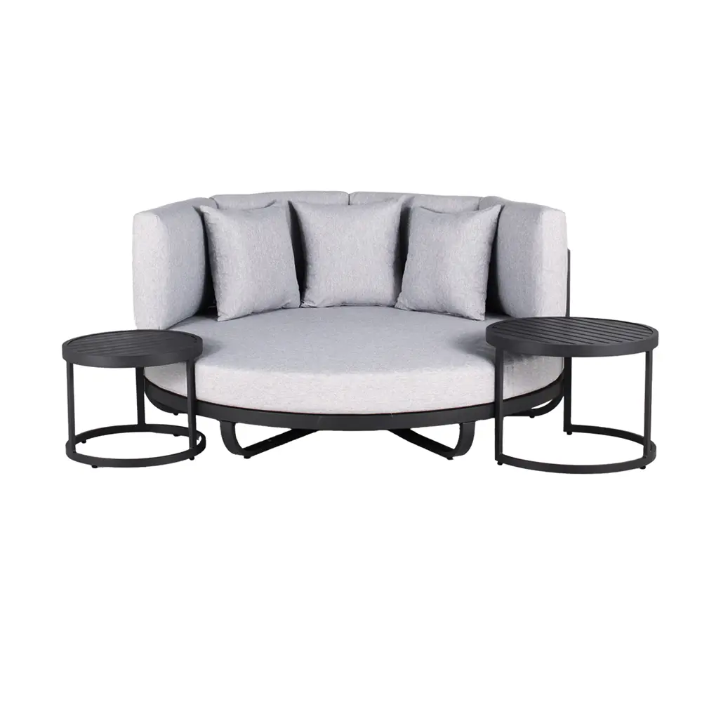 Lit de repos d’extérieur HOME DELUXE FLORIDA avec tables d’appoint – Gris