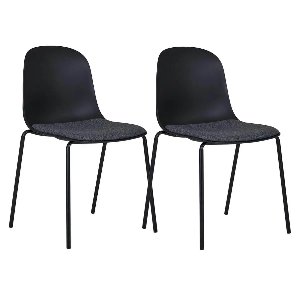 Lot de 2 Chaises Coque Polyester et Pieds Métal Noir Assise Mousse et Tissu – LENA