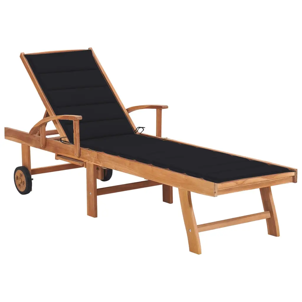 Lit de Jardin Teck Durable Inclinable Roulettes Coussin Noir Élégant – ComfortXL Outdoor Living