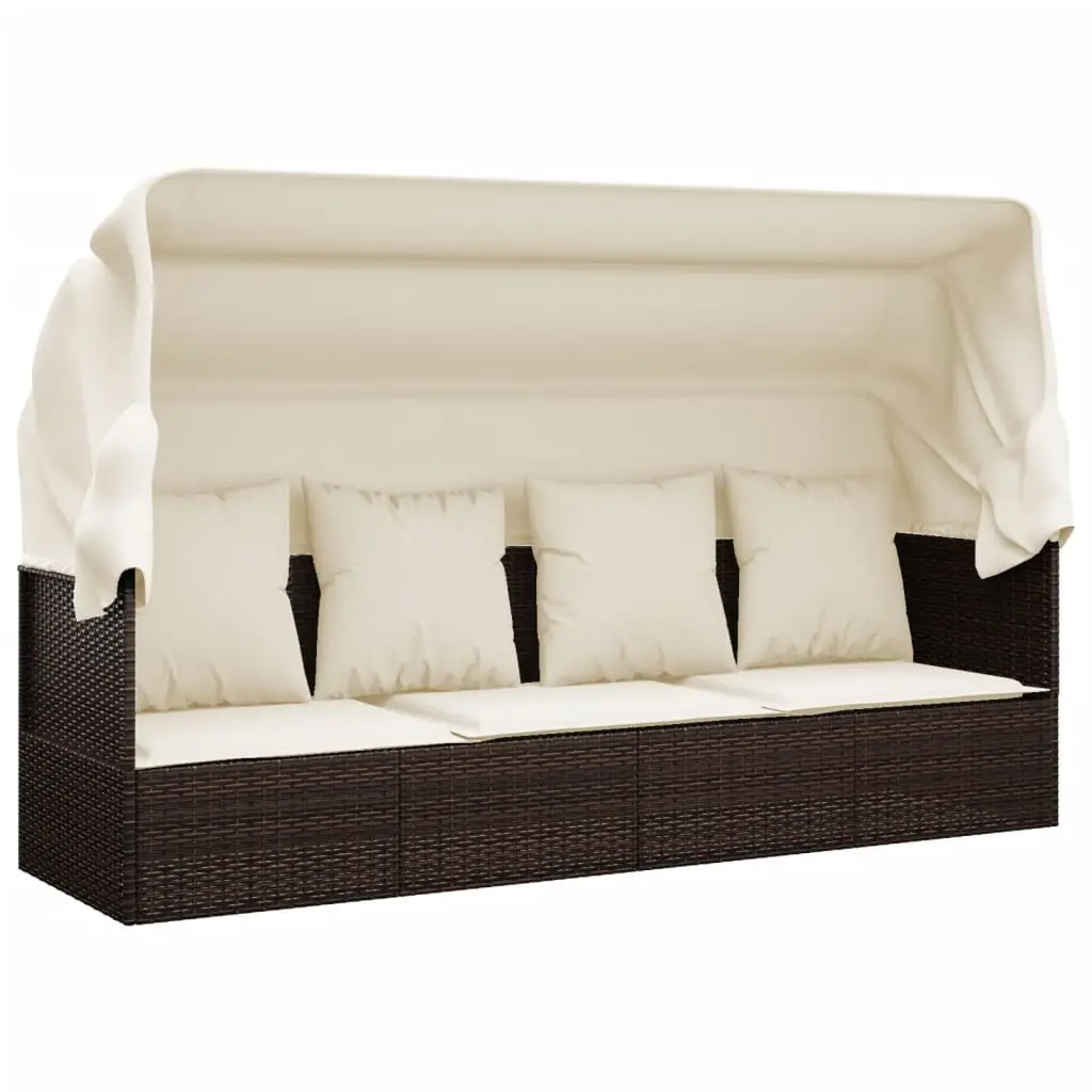 Lit de salon d’extérieur | Transat | Bain de soleil toit et coussins Marron Résine tressée