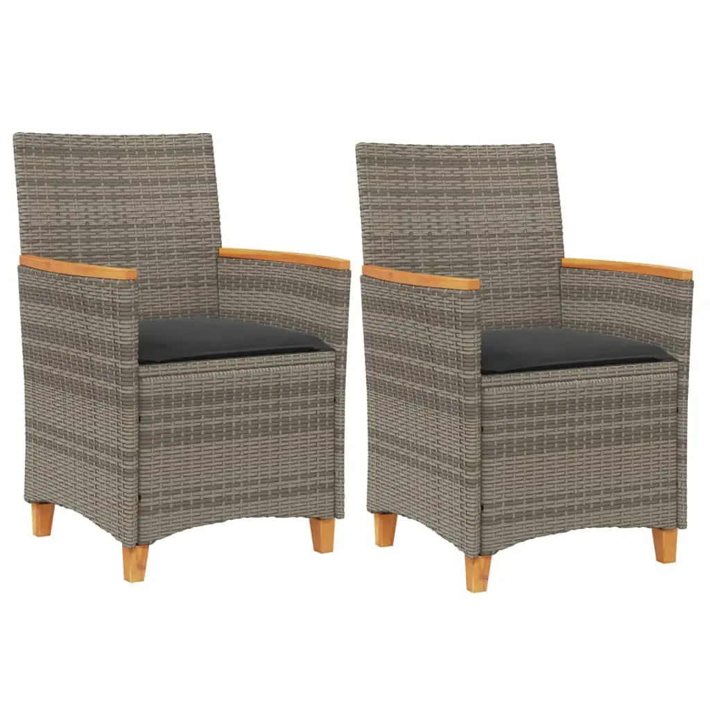 Lot de 2 Chaises de jardin | Chaise d’extérieur coussins gris résine tressée et bois