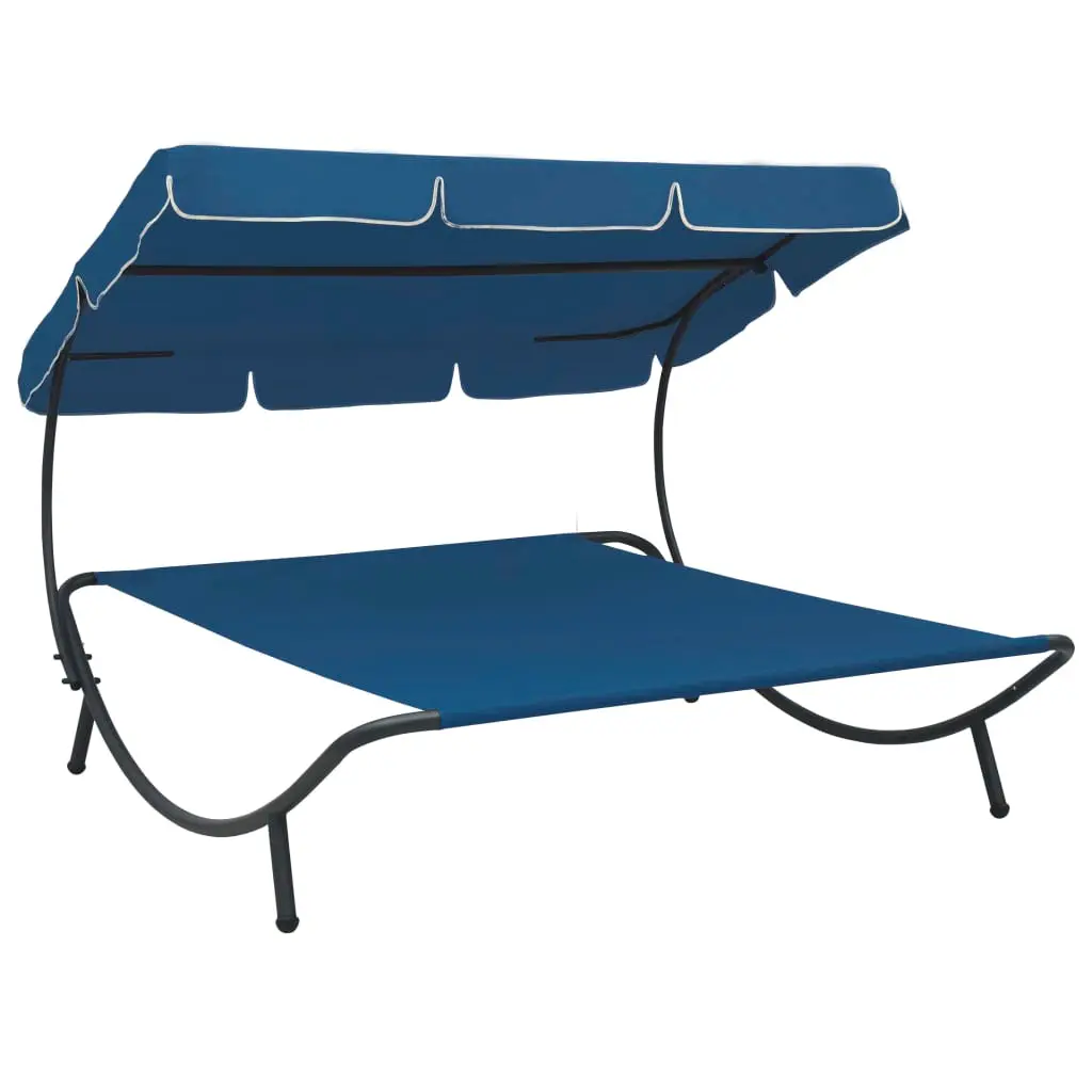 Lit de repos transat chaise longue d’extérieur 200 cm avec auvent bleu