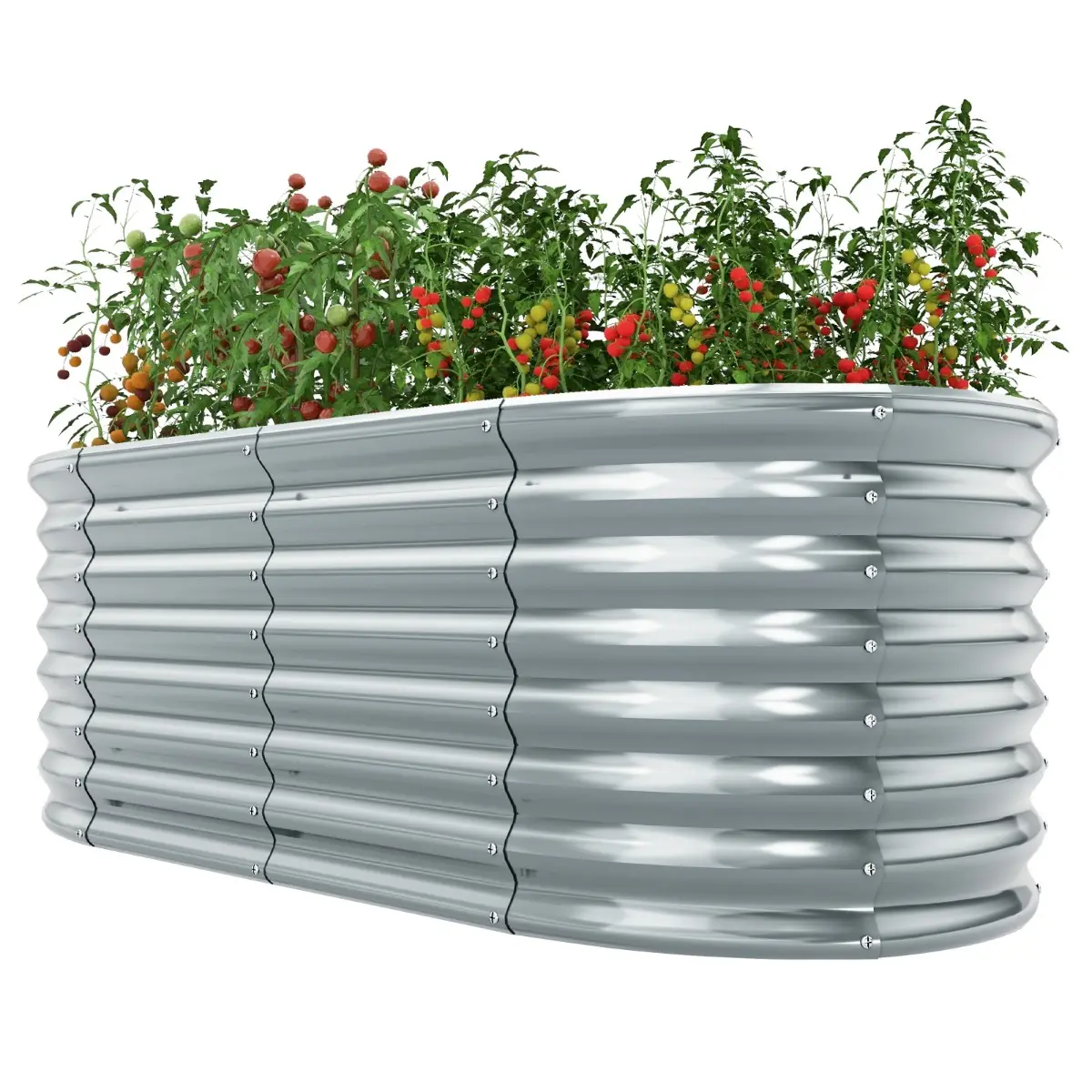 Lit de Jardin Jardinière Surélevée Ovale en Métal avec Bords Arrondis Sécurisés 165x80x60cm Gris