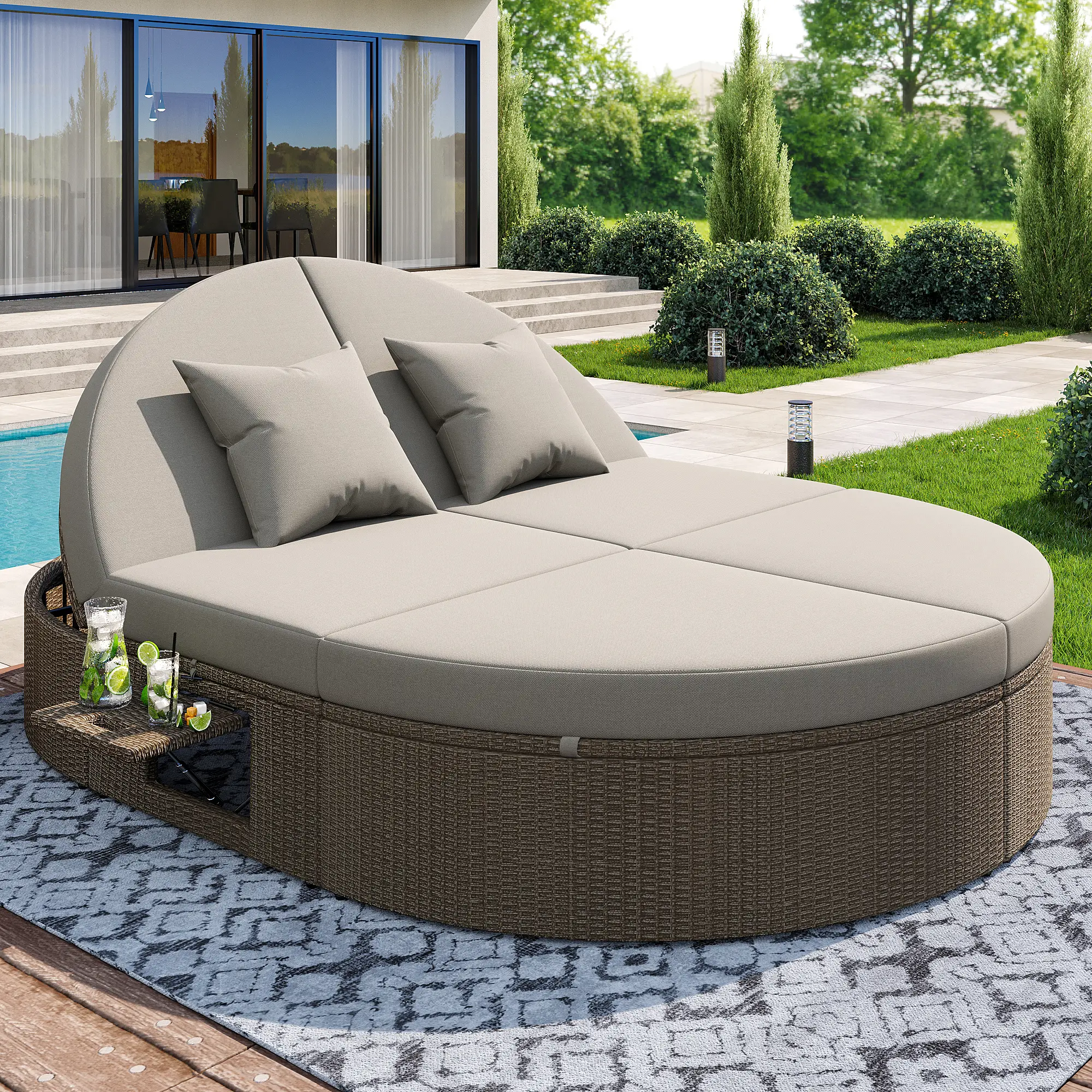 Lit de soleil double résine tressée jardin dossiers inclinables 200x140cm gris – ComfortXL Outdoor Living