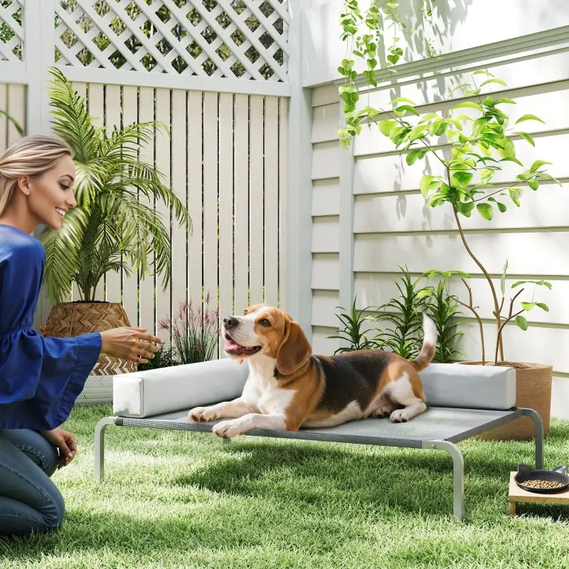 Lit Chien Surélevé Textilène Extérieur Coussin L 110cm Gris – ComfortXL Pet Living