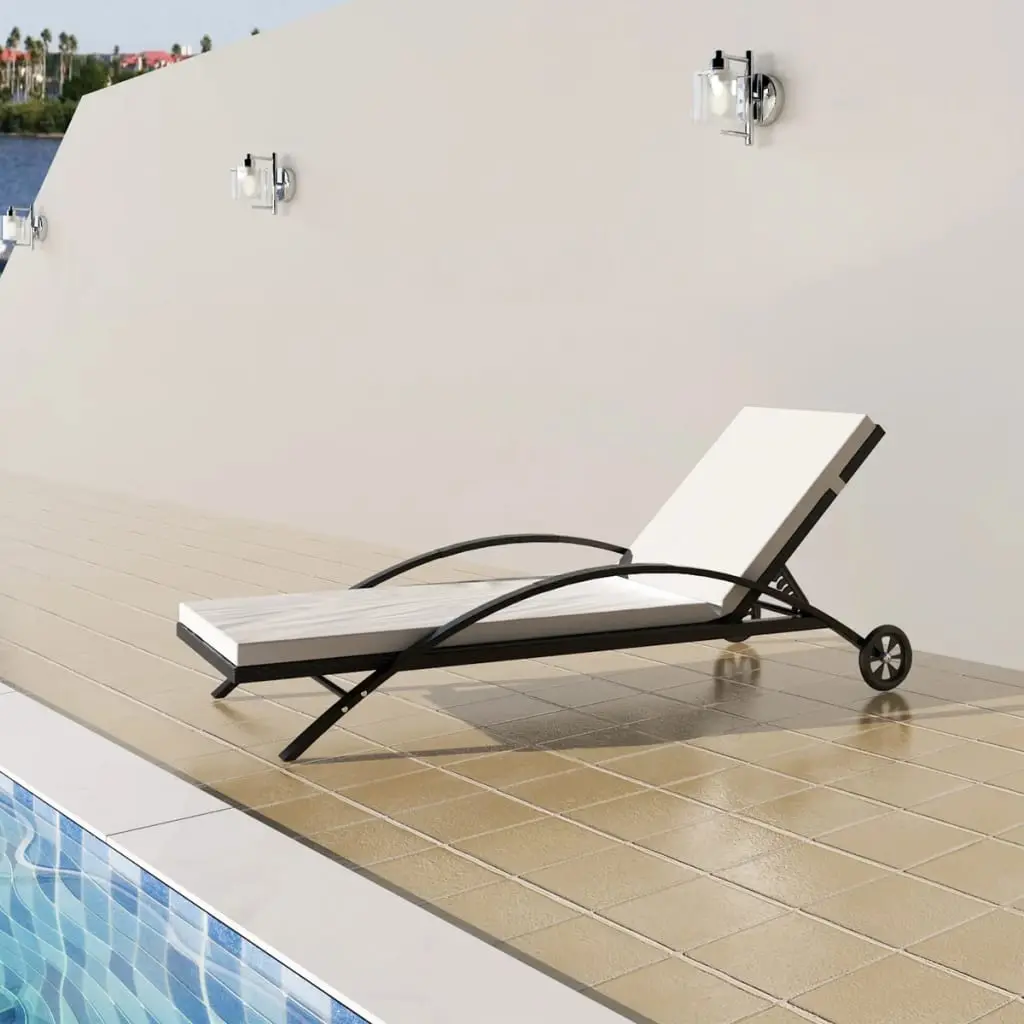 Lit de Soleil Résine Tressée Roulettes Patio Noir – ComfortXL Outdoor Living