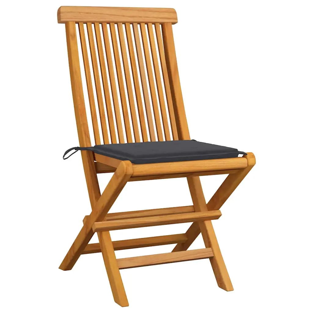 Lot de 2 Chaises de jardin | Chaise d’extérieur et coussins anthracite Bois de teck