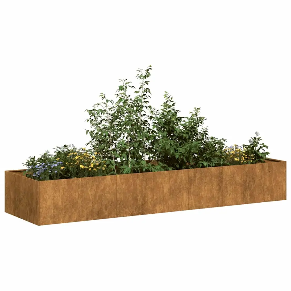 Lit de Culture XXL en Acier Patinable Aspect Corten Durable pour Jardinage Rustique Moderne Brun 280x80x40cm – ComfortXL Outdoor Living