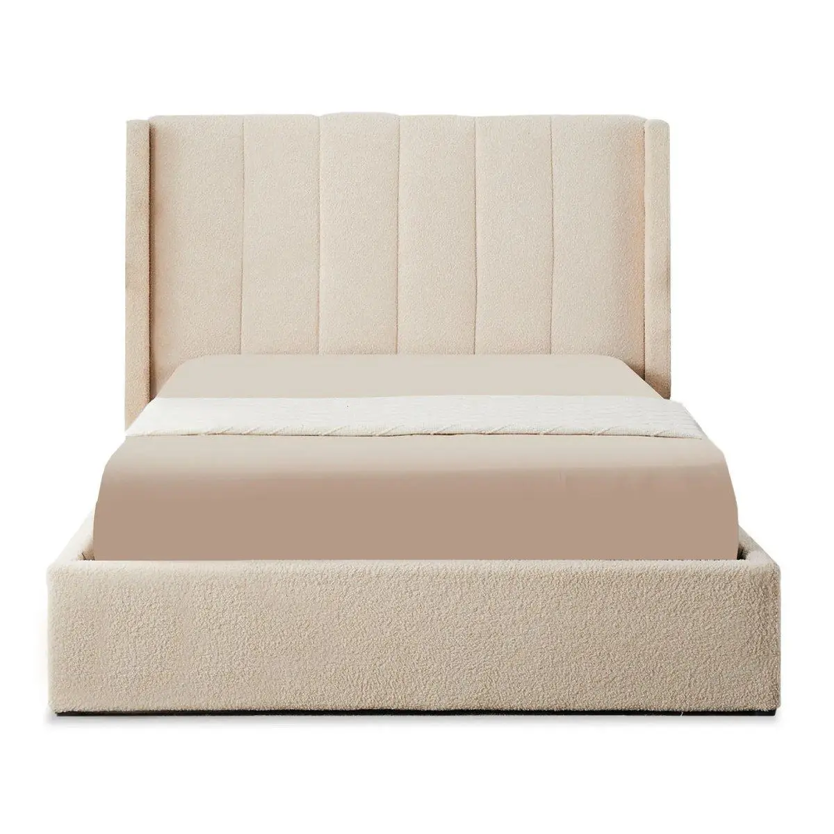 Lit Double Coffre Tissu Bouclette «Somia» 140x190cm Crème