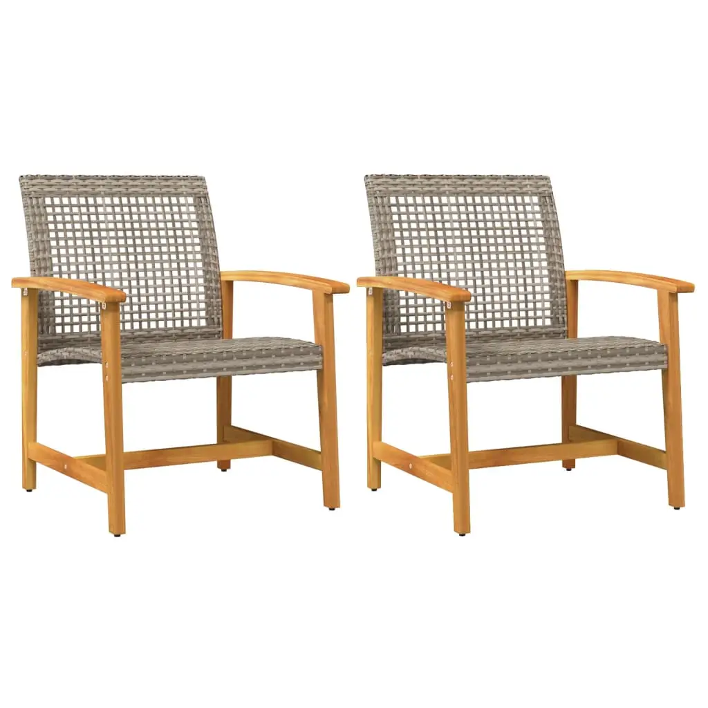 Lot de 2 Chaises de jardin | Chaise d’extérieur gris résine tressée et bois d’acacia