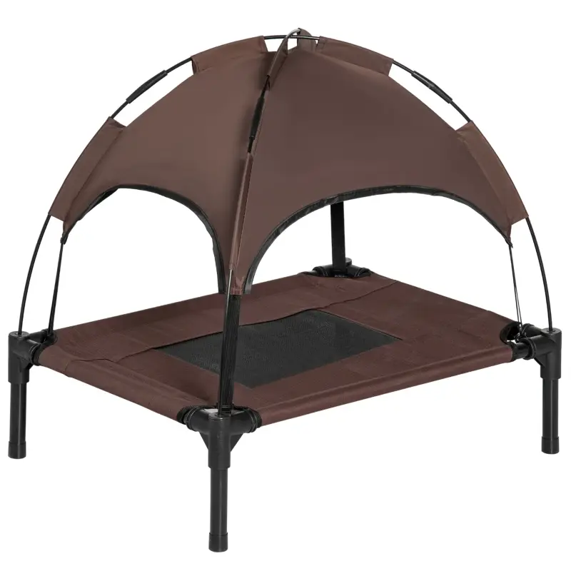 Lit de camp pour chien extérieur avec auvent 61 x 46 x 62 cm métal tissu oxford et mesh café – PANGIVO