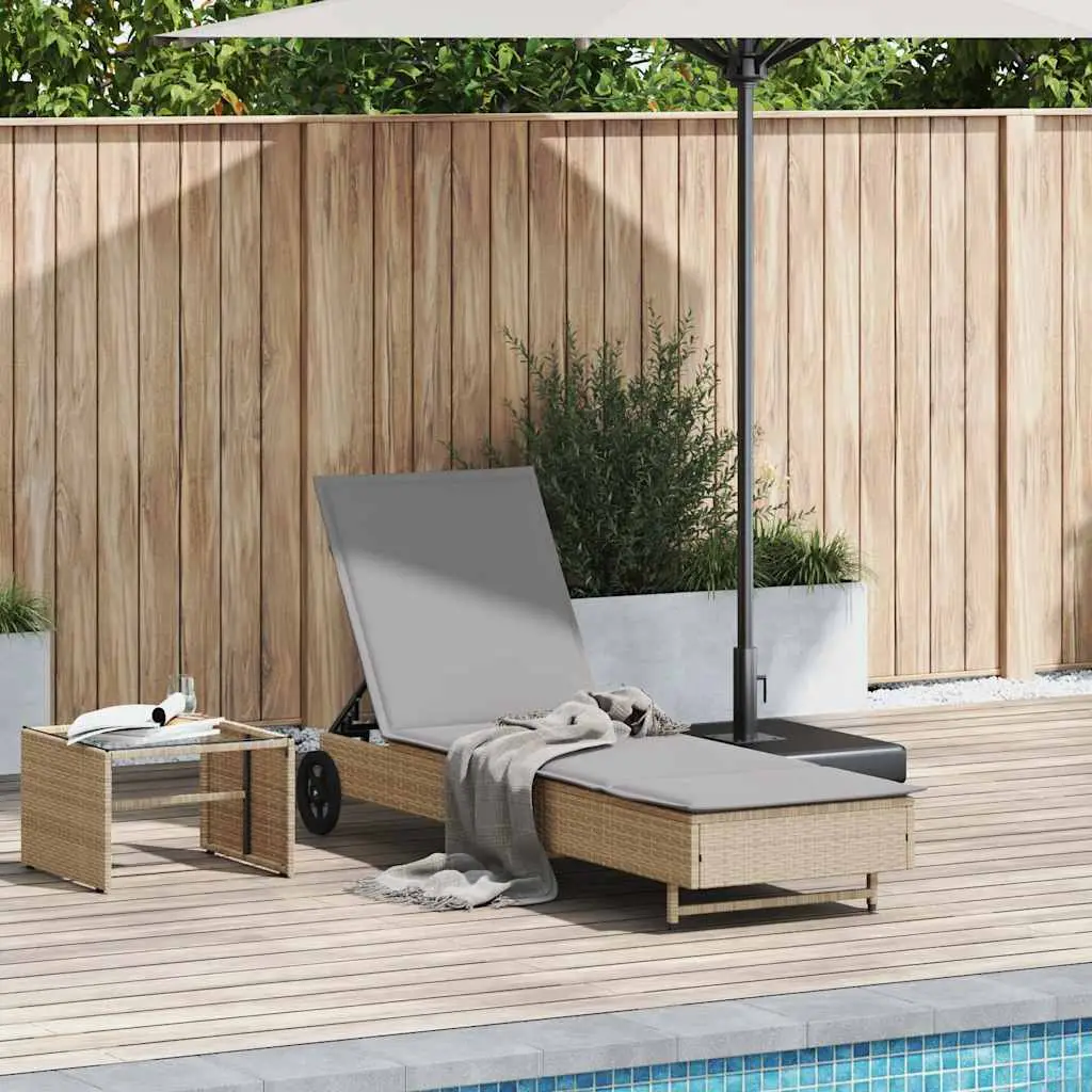 Lit de Soleil Roulettes Résine Tressée Coussin Confort Beige – ComfortXL Outdoor Living