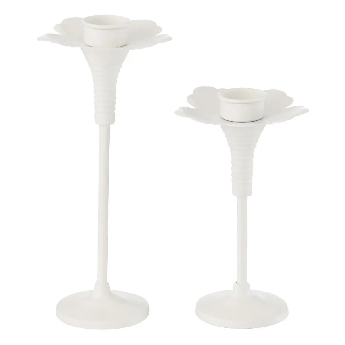 Lot de 2 Bougeoirs Fleurs en Métal «Oldies» 29cm Blanc