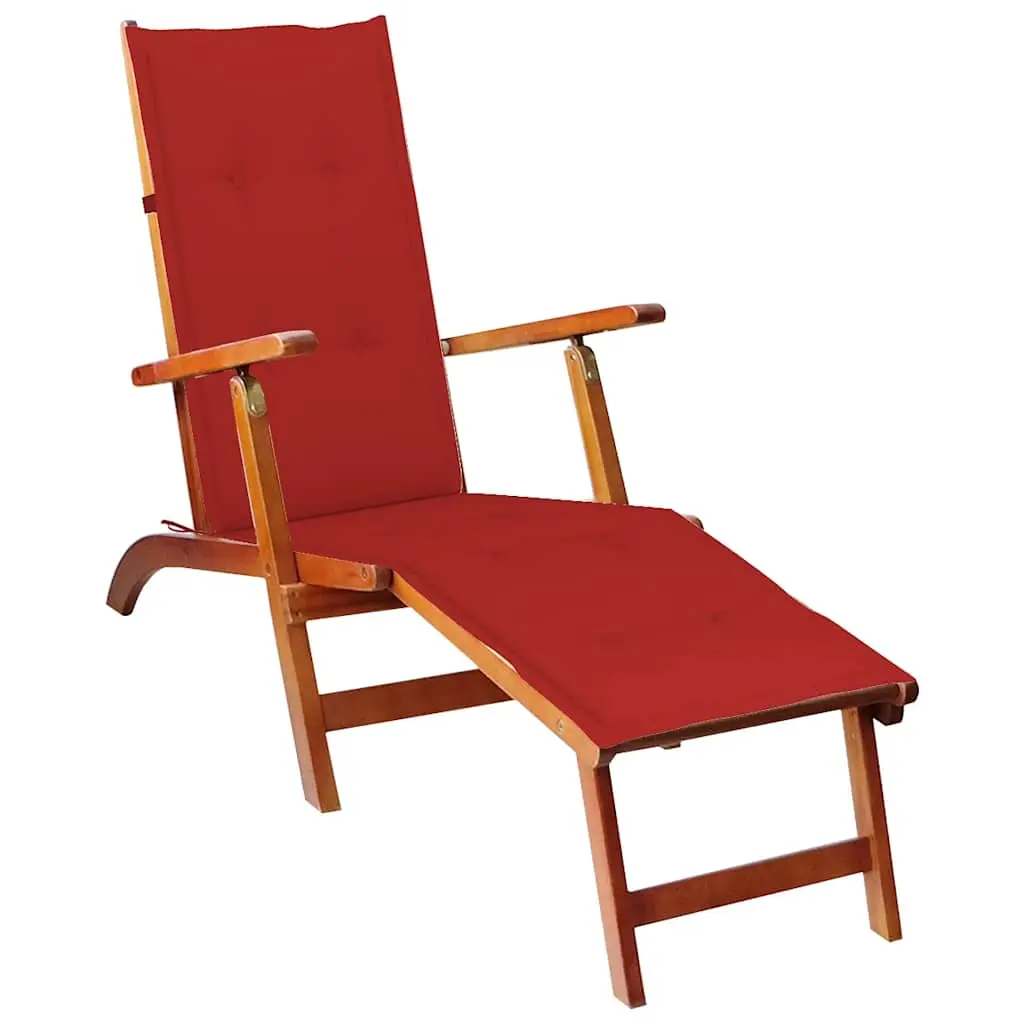 Lit de Soleil Acacia Extérieur Pliable Repose-Pied Coussin Rouge – ComfortXL Outdoor Living