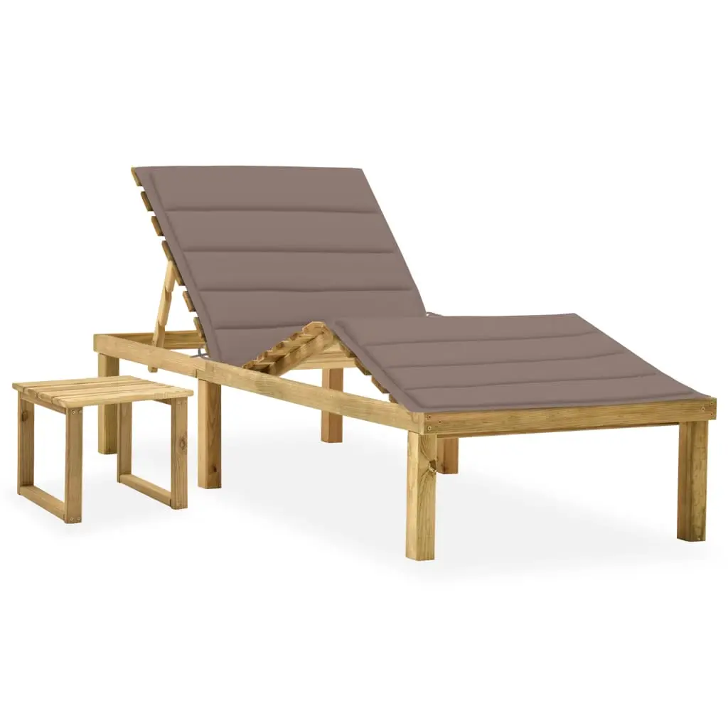 Lit Détente Bois Pin Imprégné Table et Coussin Taupe – ComfortXL Outdoor Living
