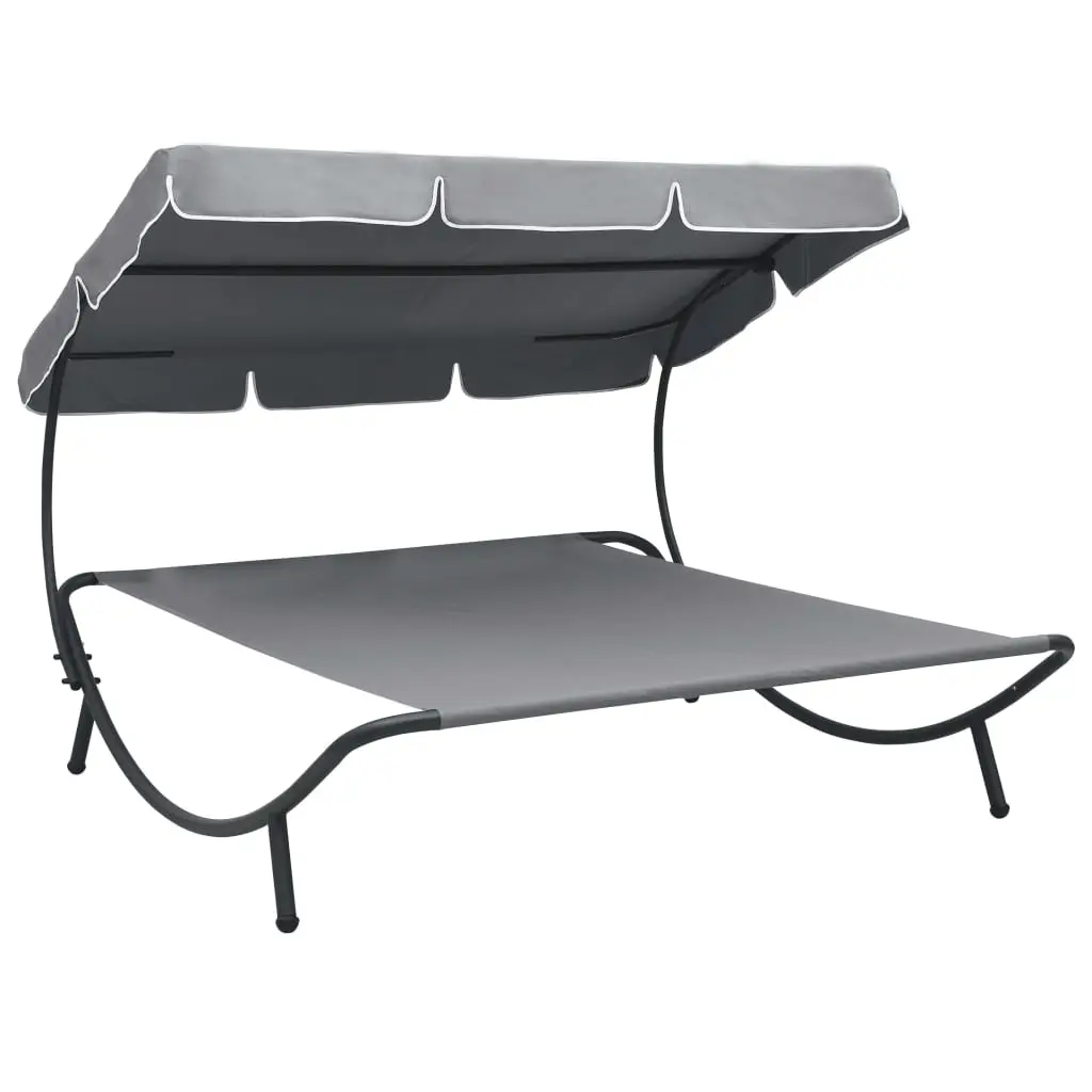 Lit de repos chaise longue transat d’extérieur 200 cm avec auvent gris
