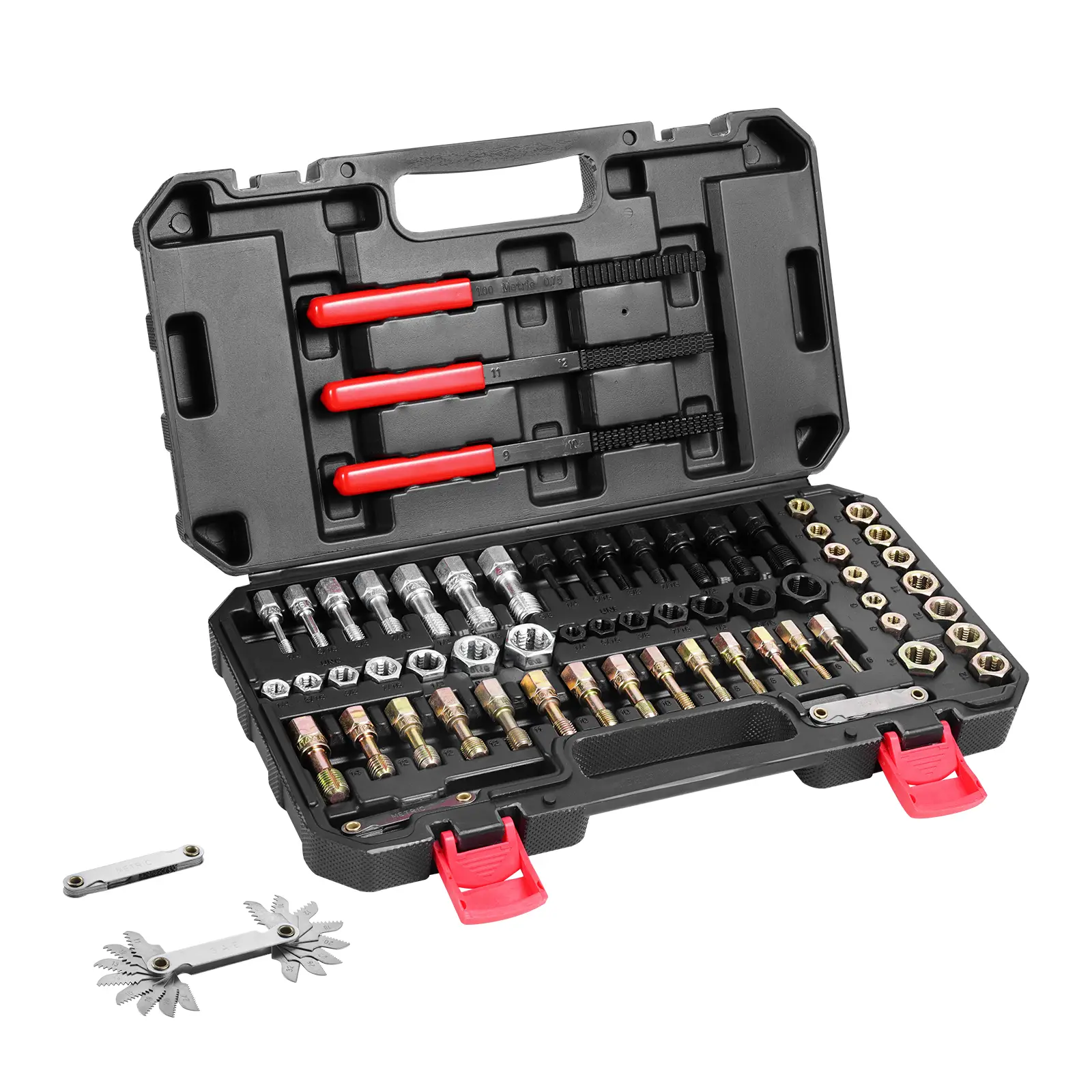 VEVOR Kit outils restauration filetages 61pcs, UNC, UNF, métrique, 28 tarauds.