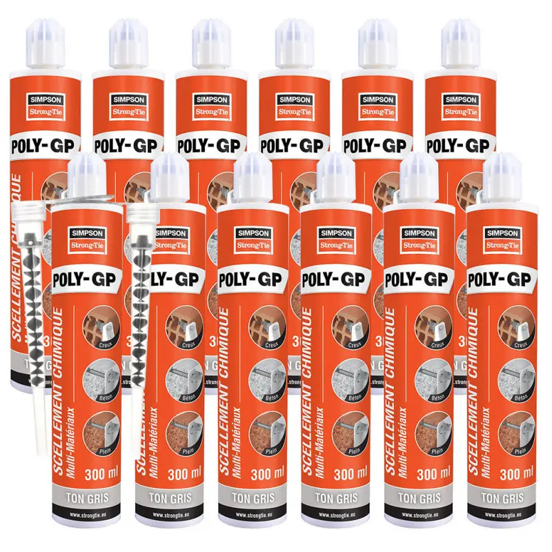 Lot de 12 cartouches de Scellement chimique POLY-GP ton gris SIMPSON