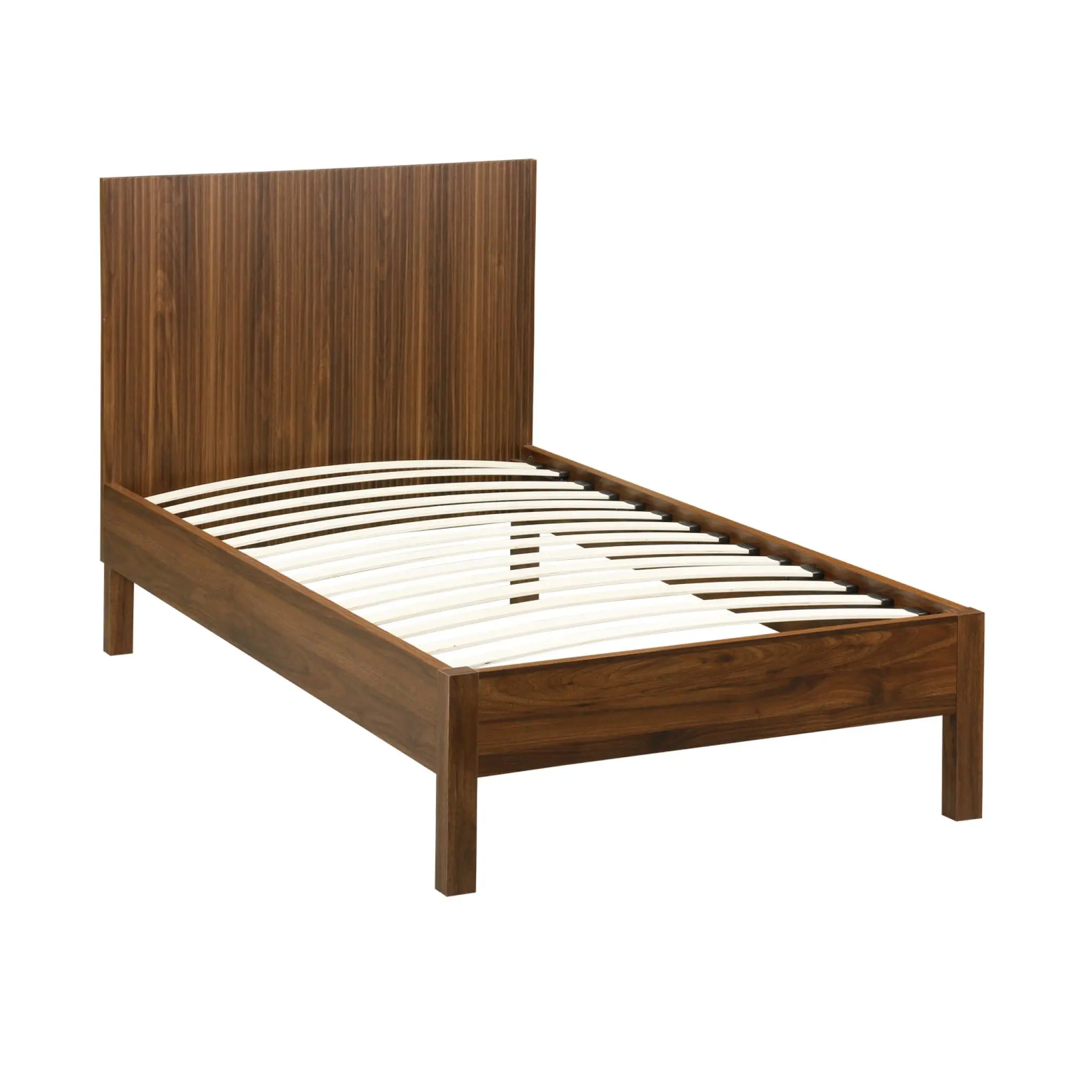 Lit avec sommier à lattes et tête de lit 90x190cm décor bois noyer – Linear | sweeek