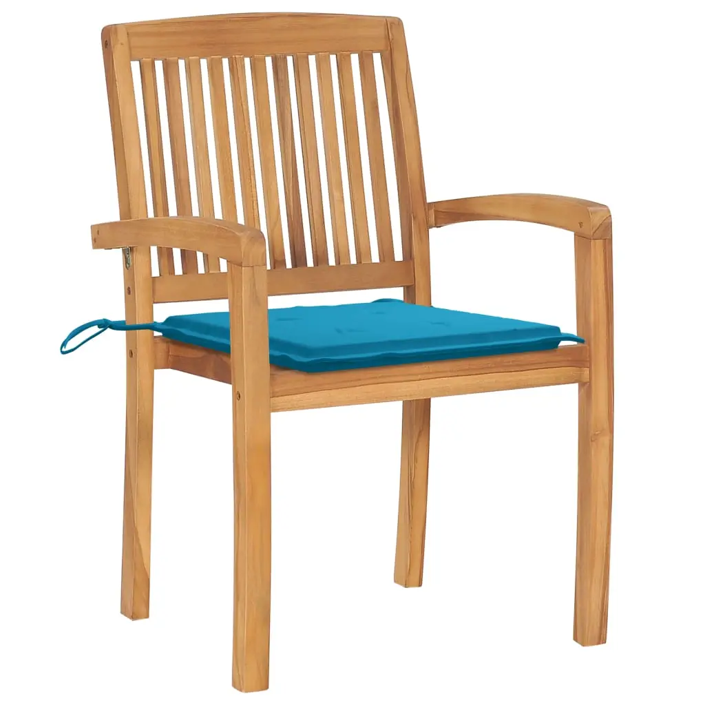 Lot de 2 Chaises de jardin | Chaise d’extérieur et coussins bleu Bois de teck massif