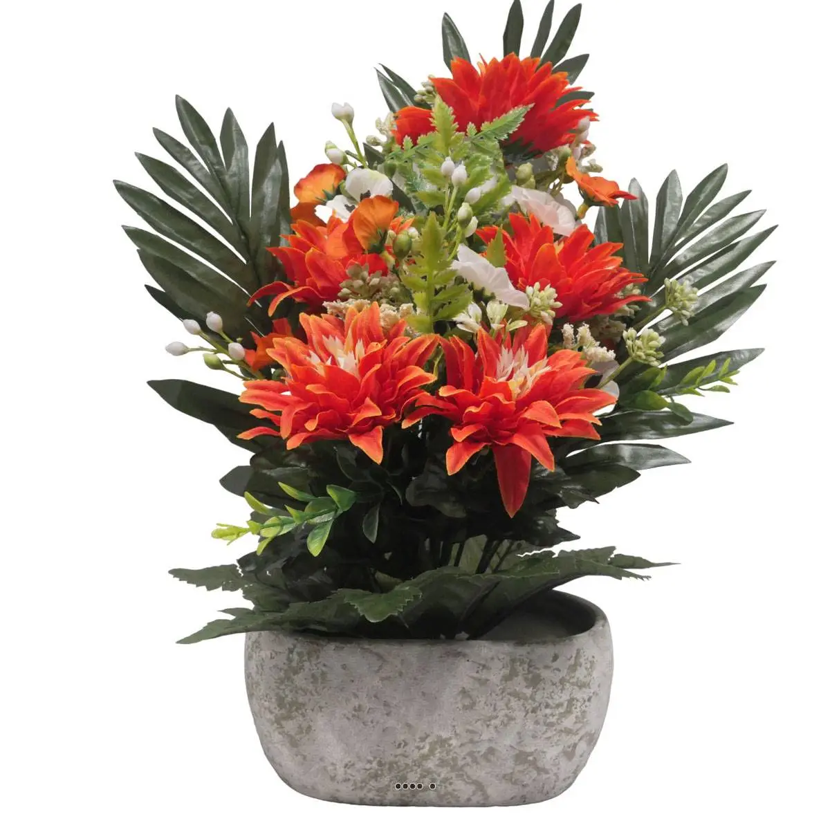 Jardinière pot béton Chrysantheme, Pensée et mini fleurs Orange pour la Toussaint – couleur: Orange 660